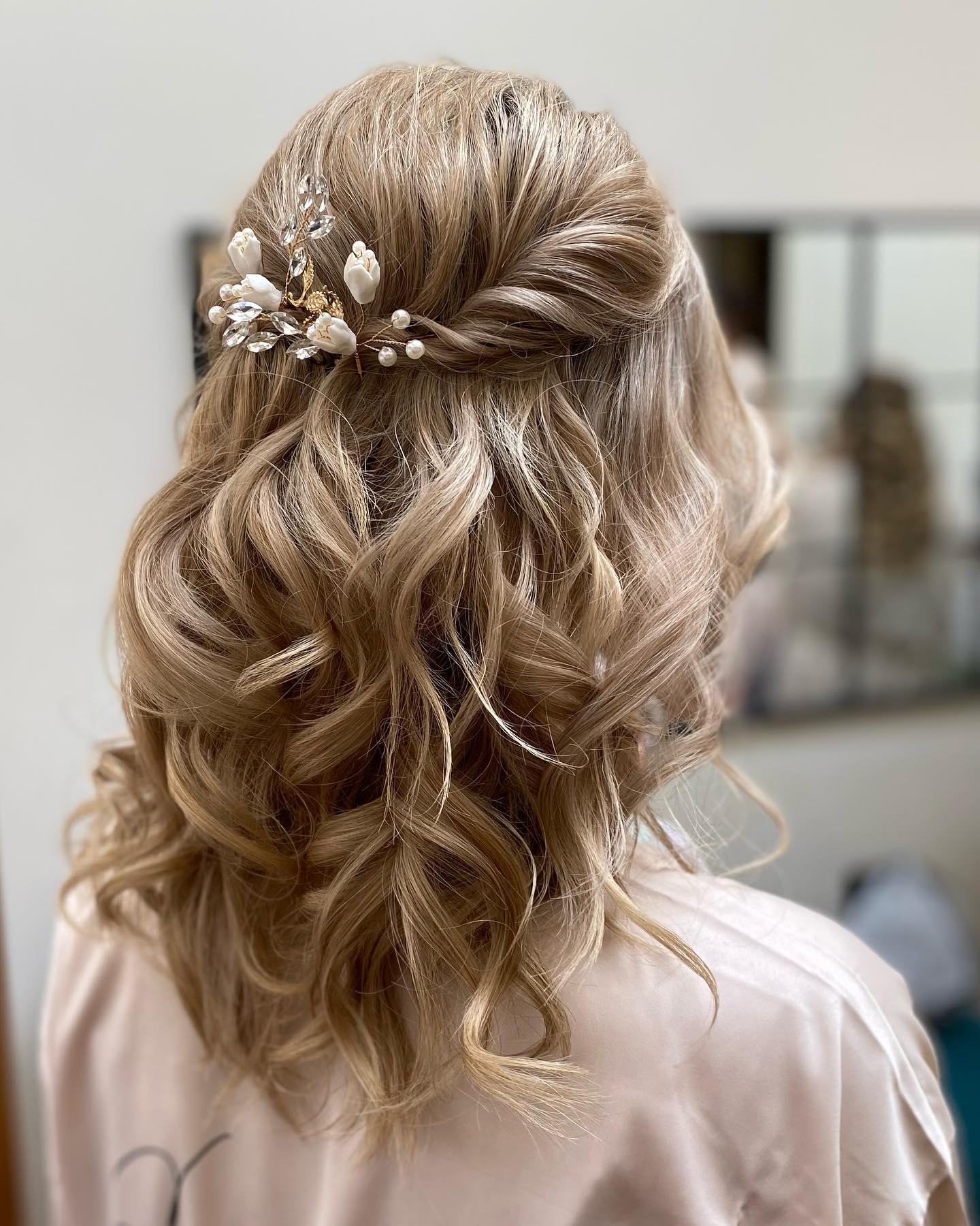 Romantic Twists With Loose Curls And Pearl Hair Accessory
