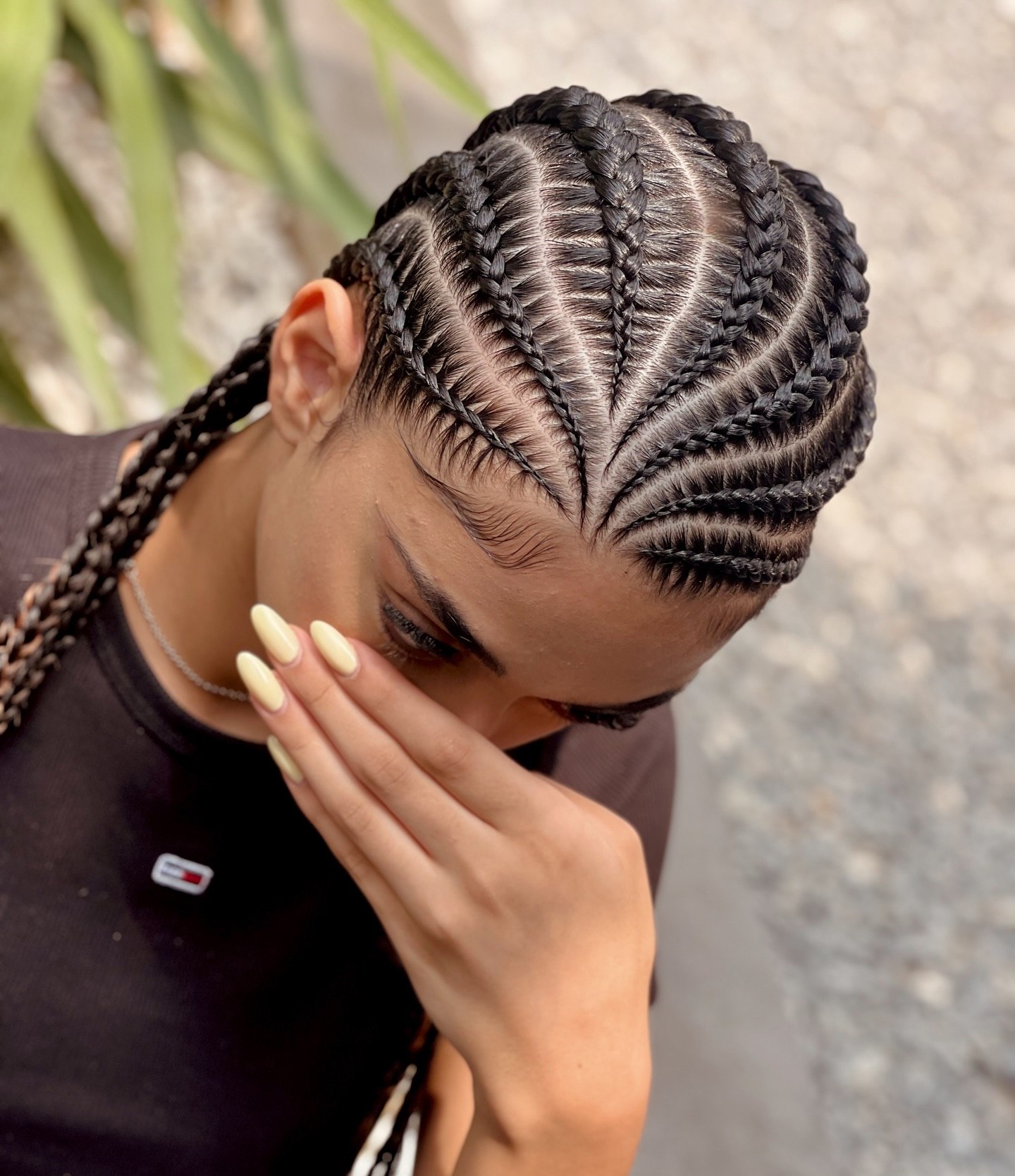 Sharp Center Part Cornrows With Defined Baby Hairs