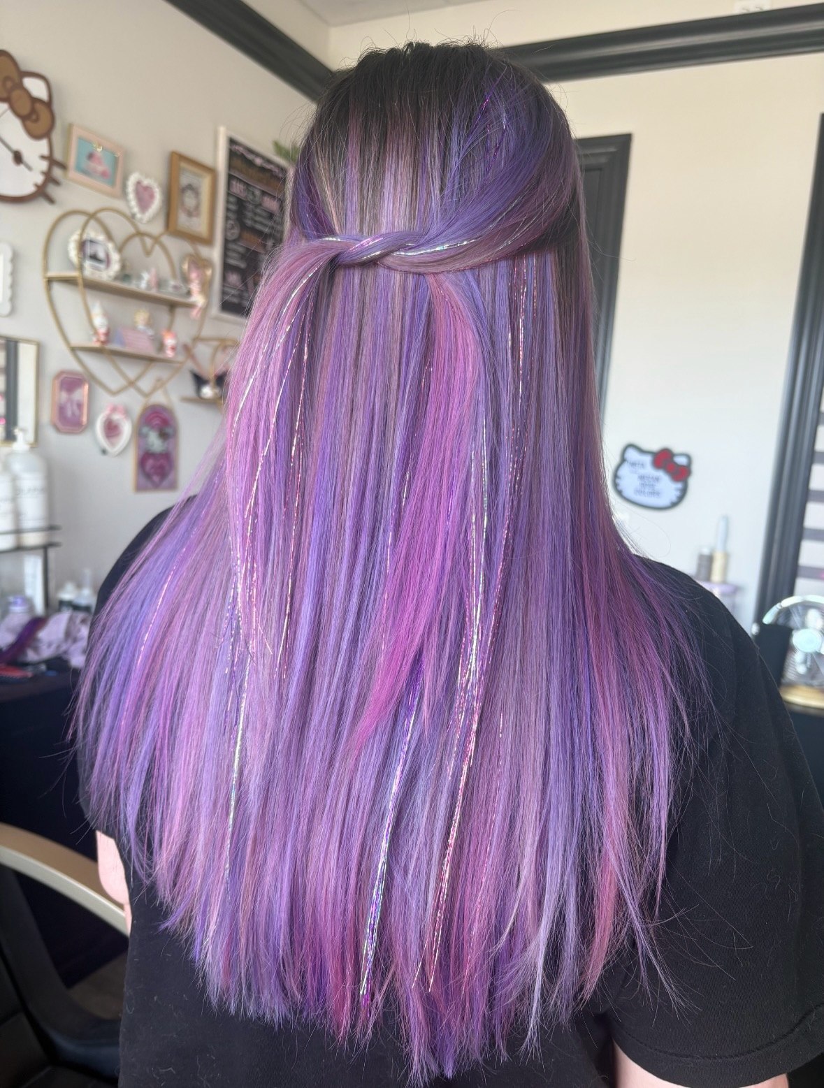 Shimmering Lavender Tinsel Braided Half-Up