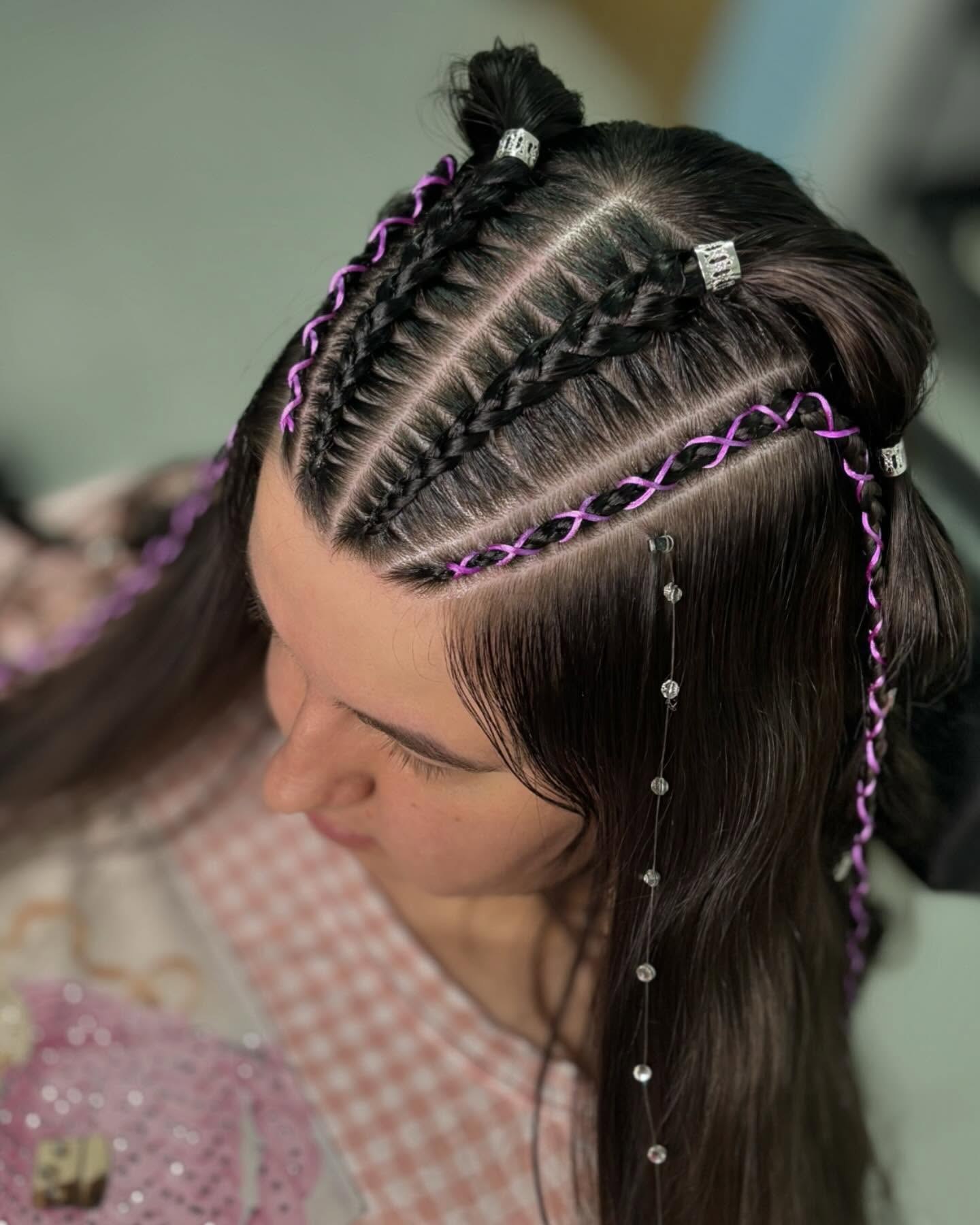 Shimmering Purple Tinsel Accent Braids