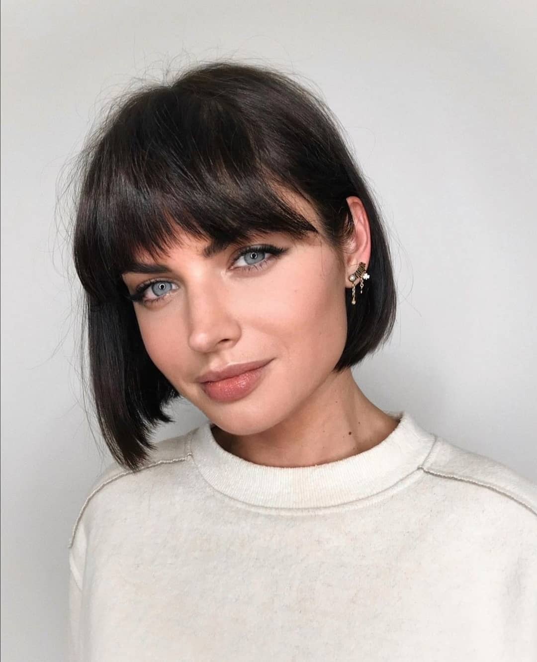 Sleek Dark Bob With Blunt Bangs