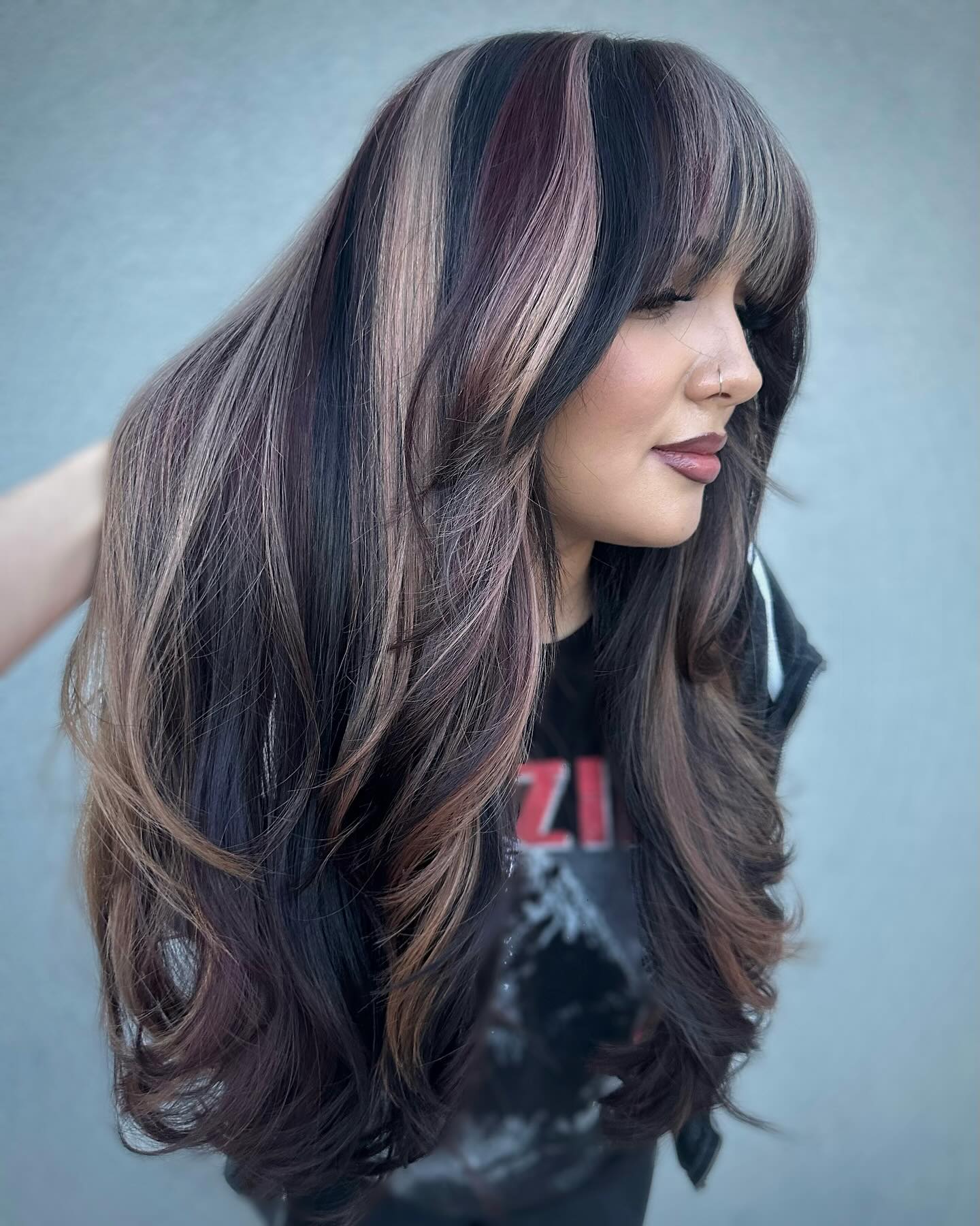 Smoky Plum & Ash Blonde Highlights on Dark Base