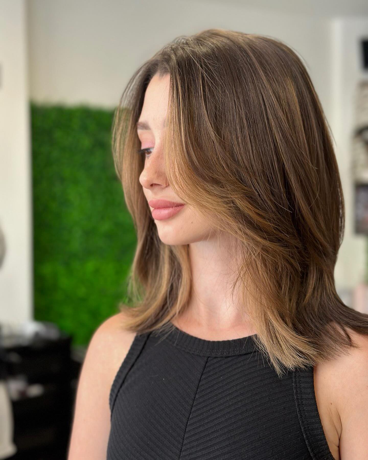 Soft Layered Lob With Caramel Balayage