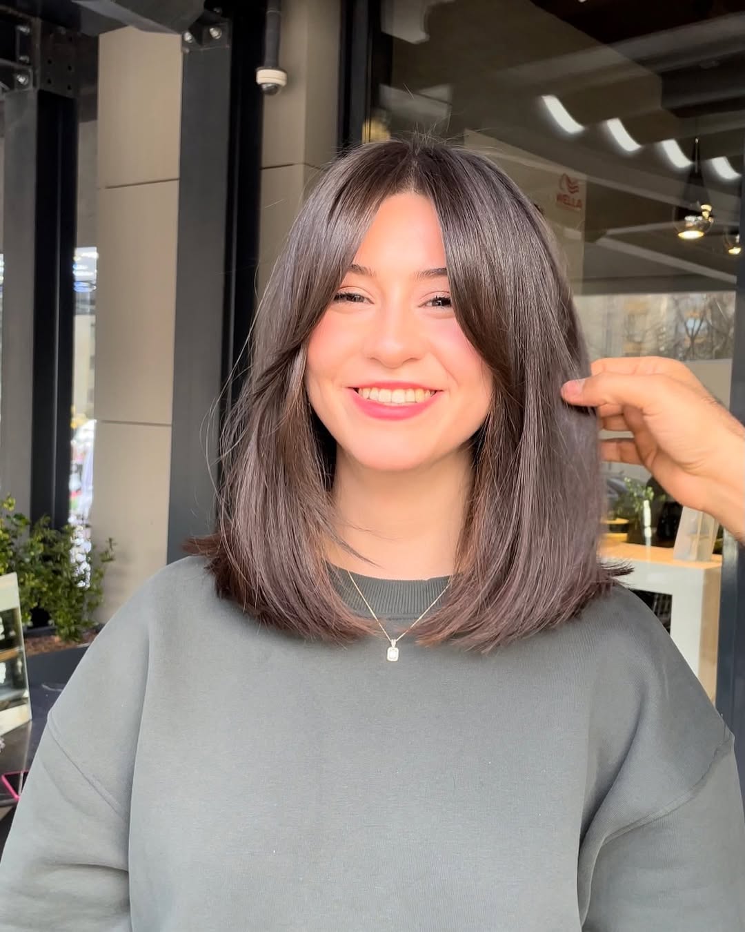 Soft Layered Lob With Face Framing Bangs