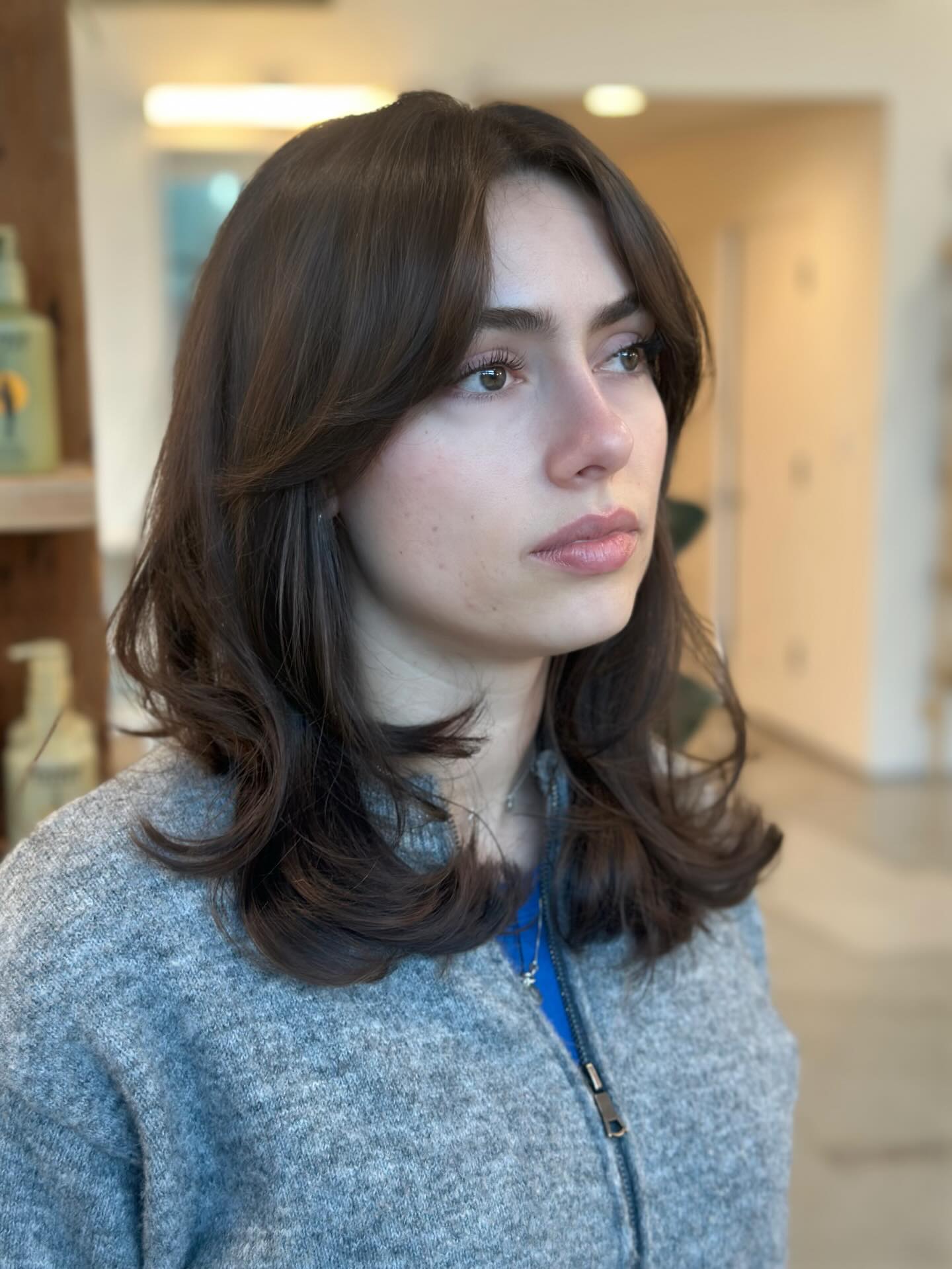 Soft Layered Mid Length Cut With Curtain Bangs