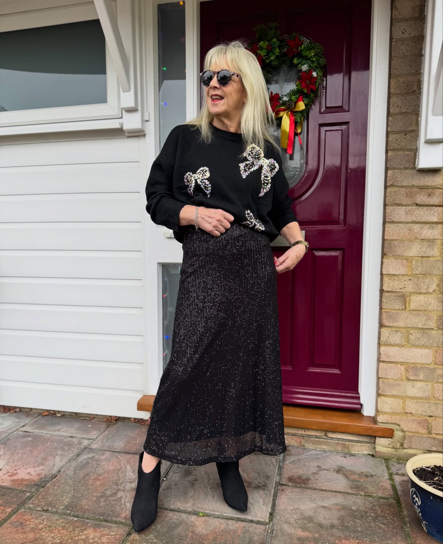 Sparkle Bow Knit And Sequin Midi Skirt Party Look