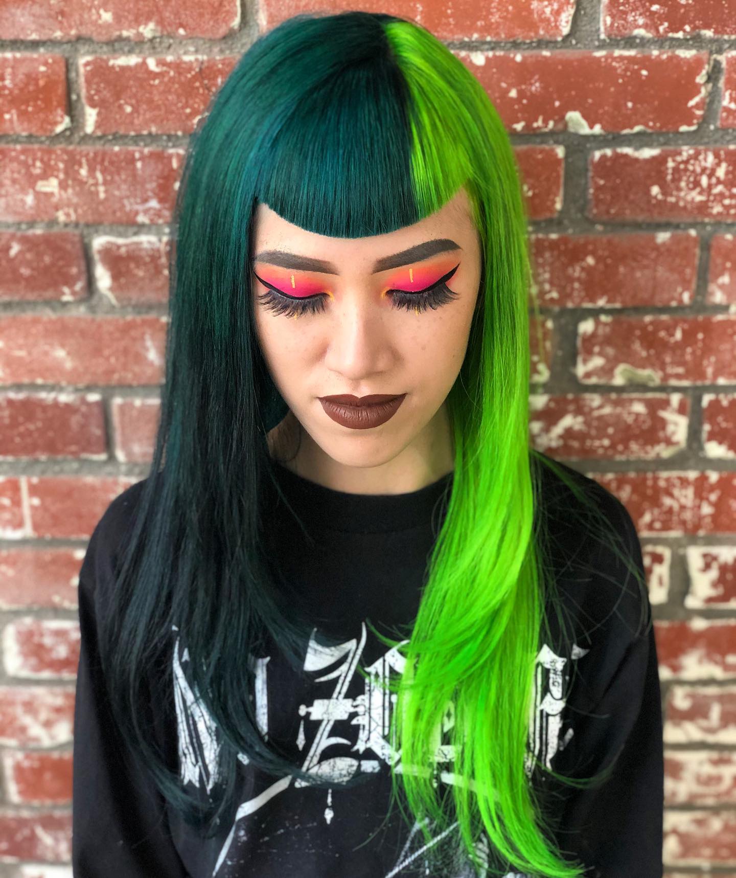 Split Dye Emerald And Lime Green Hair