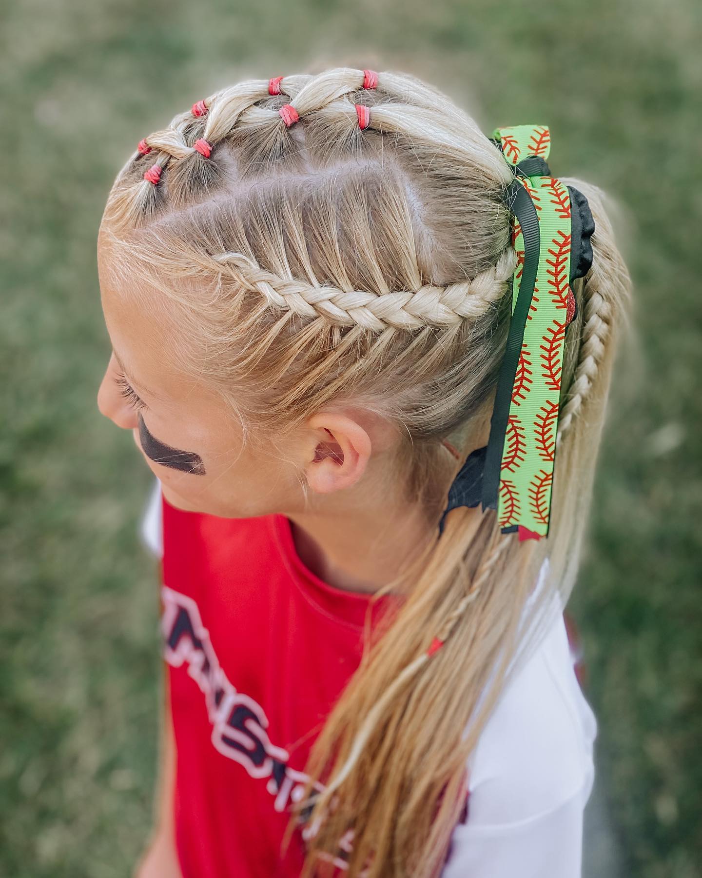 Sporty Braided Ponytail With Baseball Ribbon