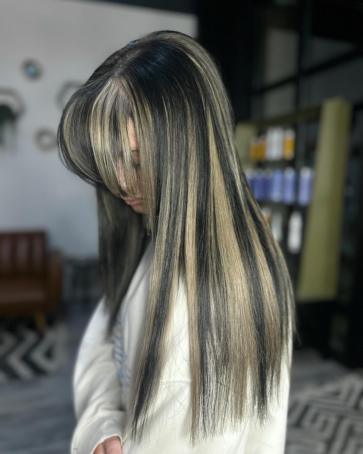 Striking Black and Blonde Chunky Highlights