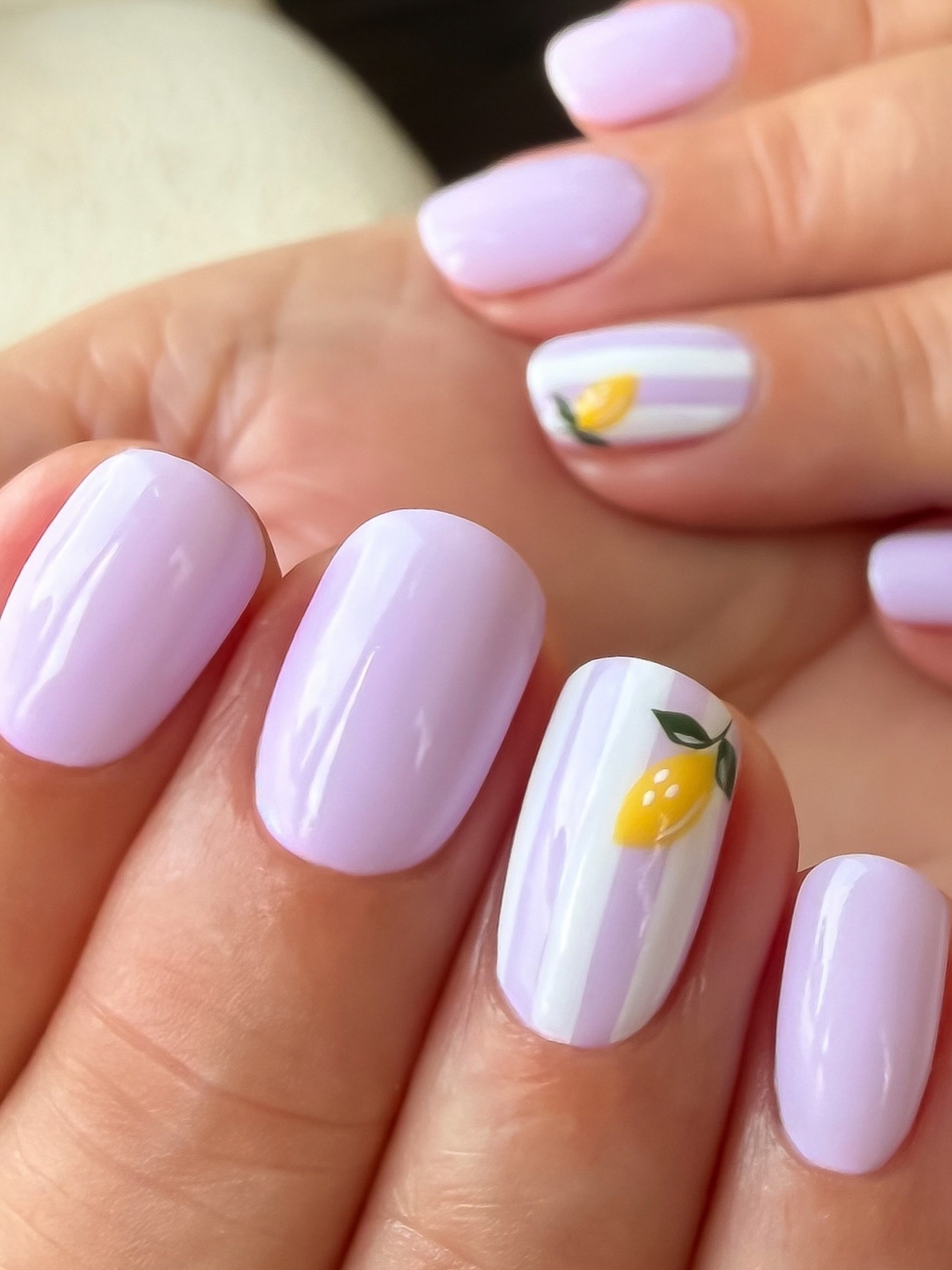 Sweet Lilac Lemon Striped Accent Nails