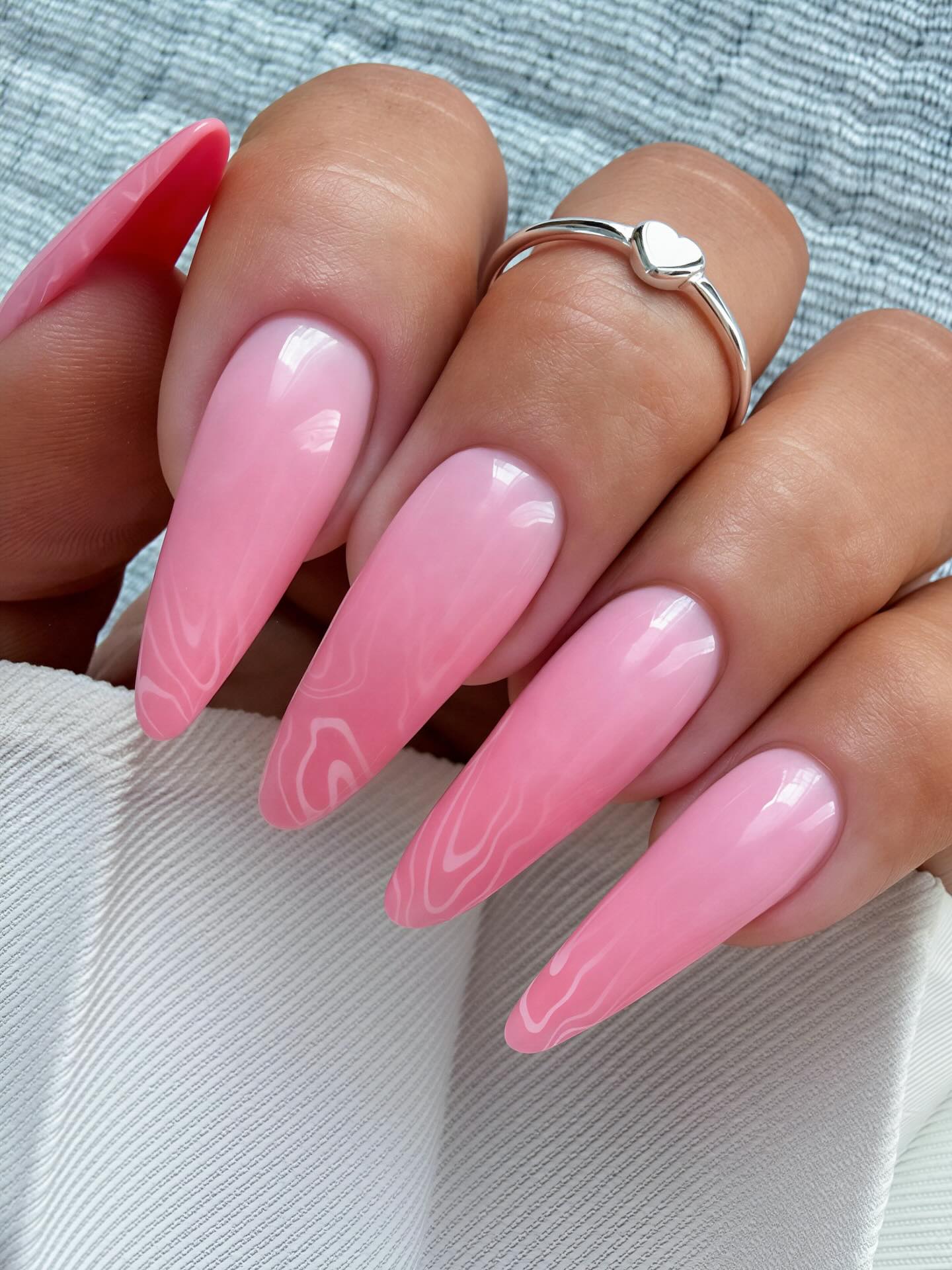 Sweet Pink Marble Almond Nails