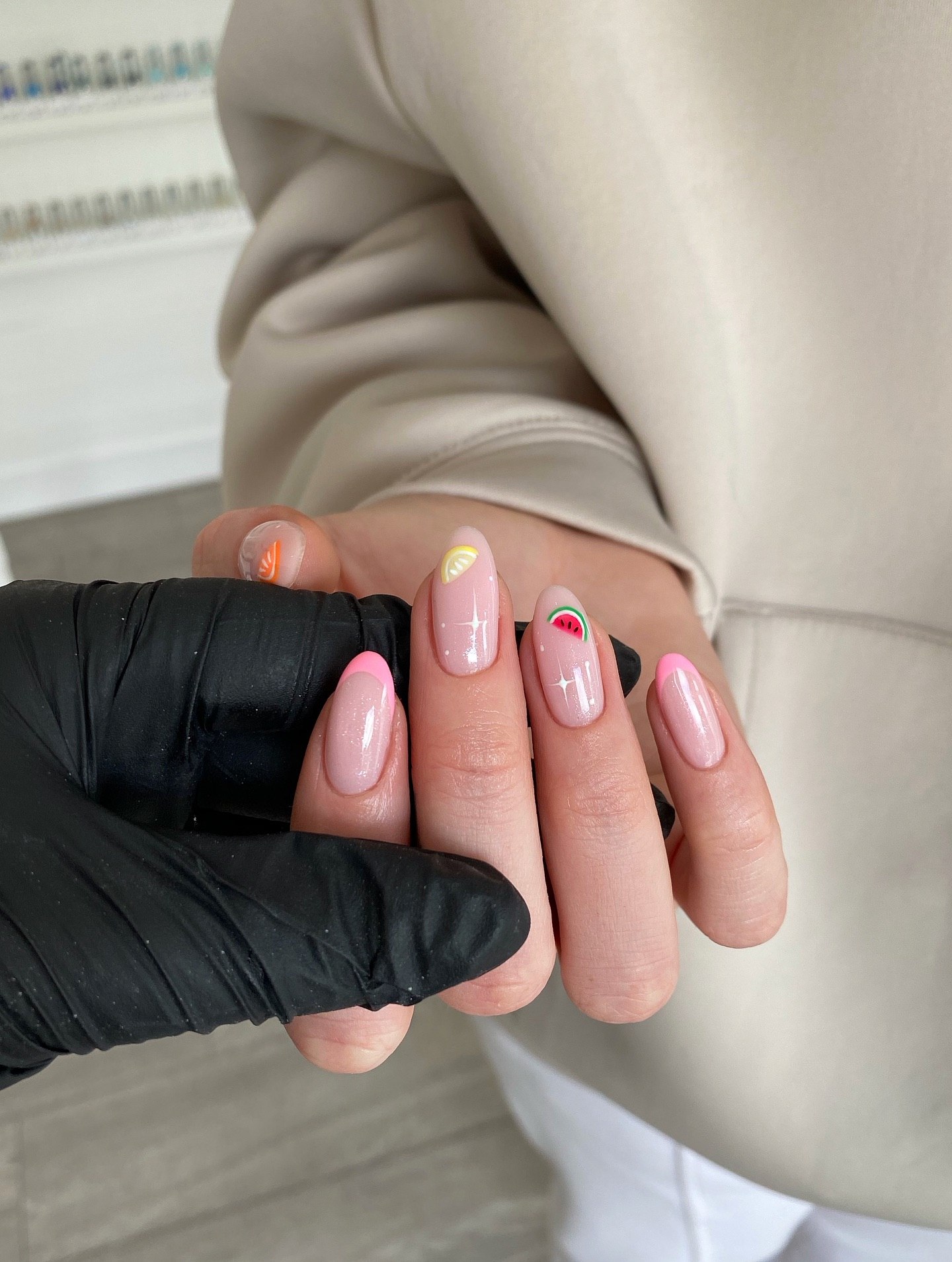 Sweet Summer Fruit French Almond Nails