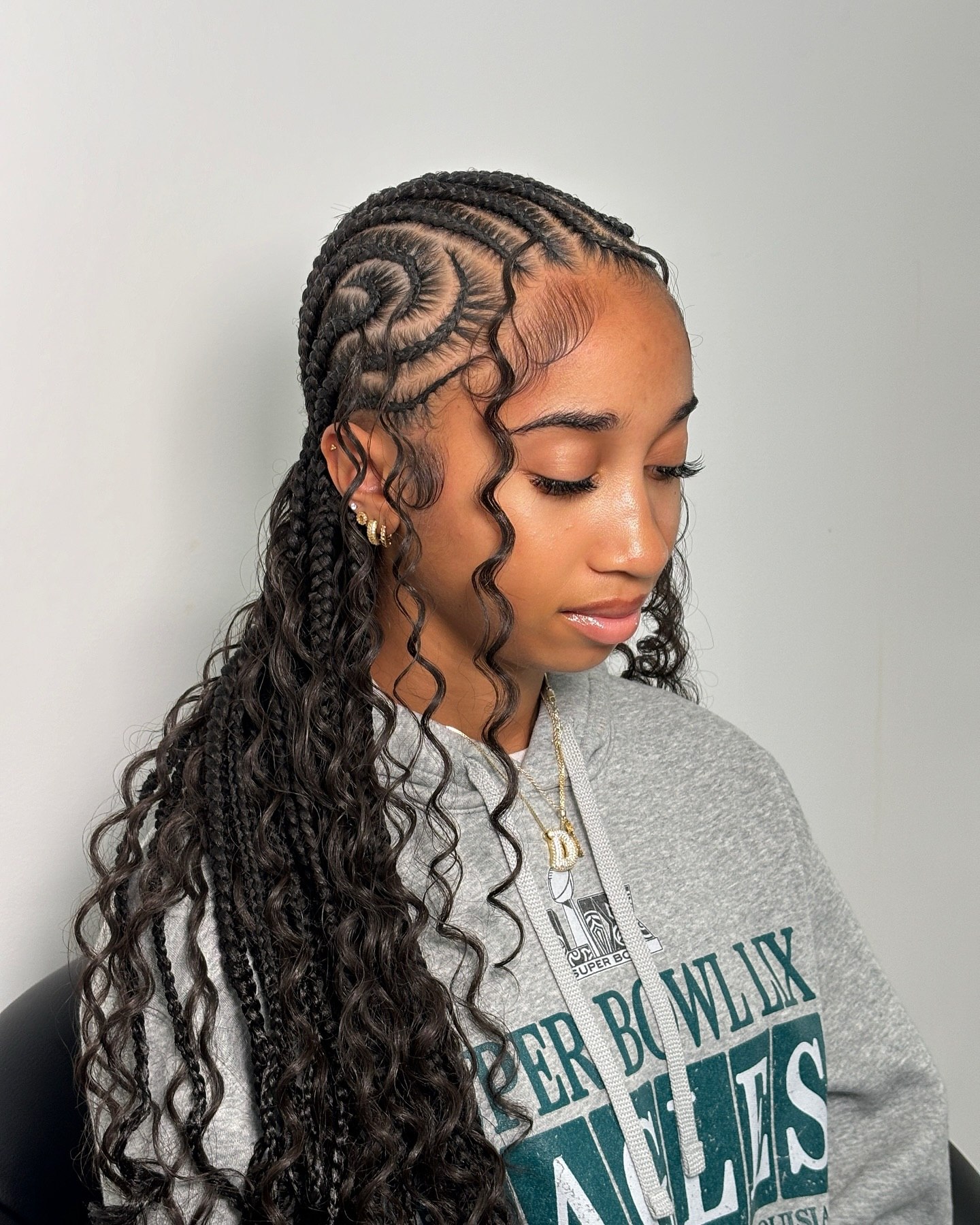 Swirl Stitch Braids With Curly Out-Pieces