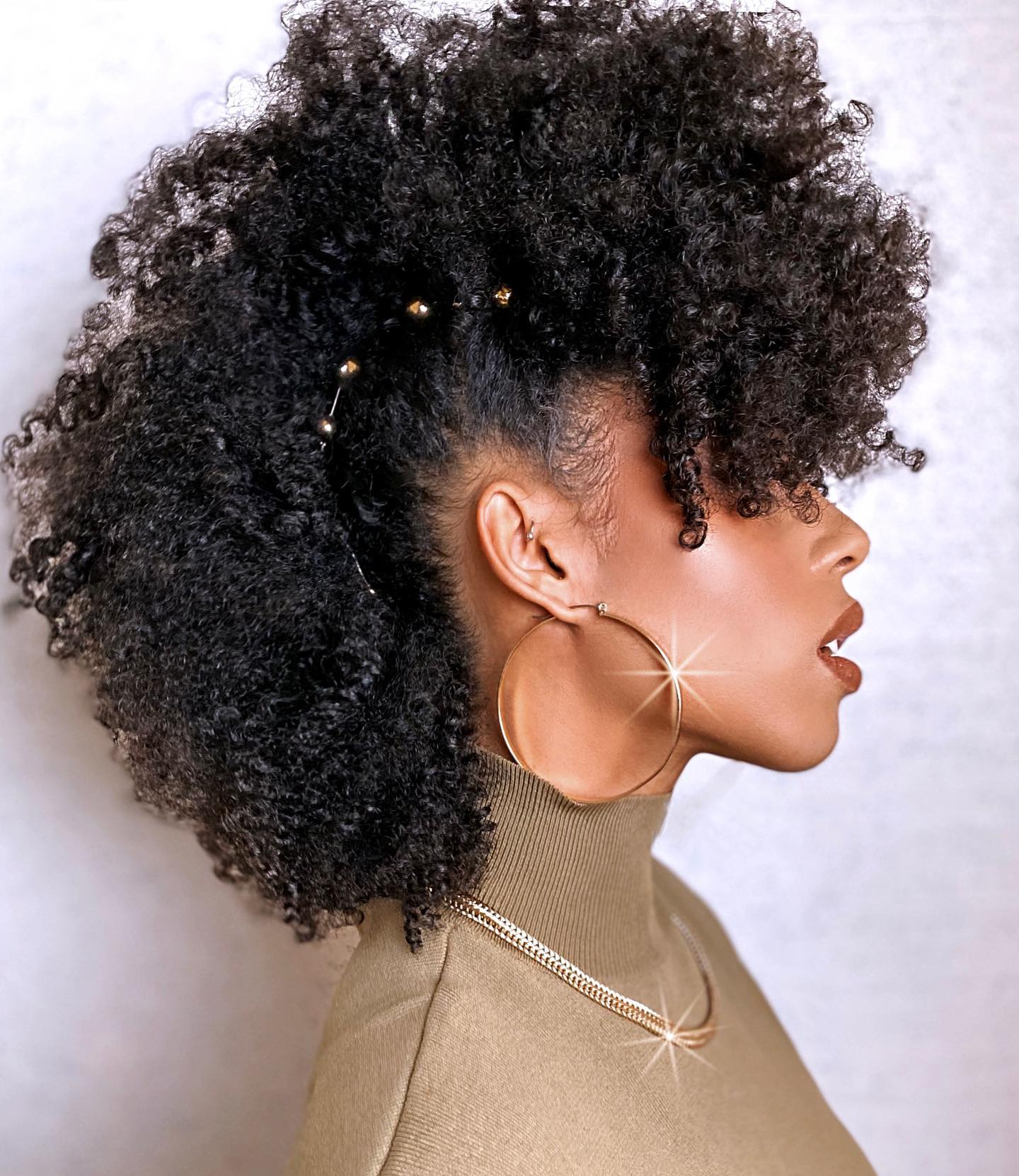 Textured Afro with Gold Ball Hair Pins