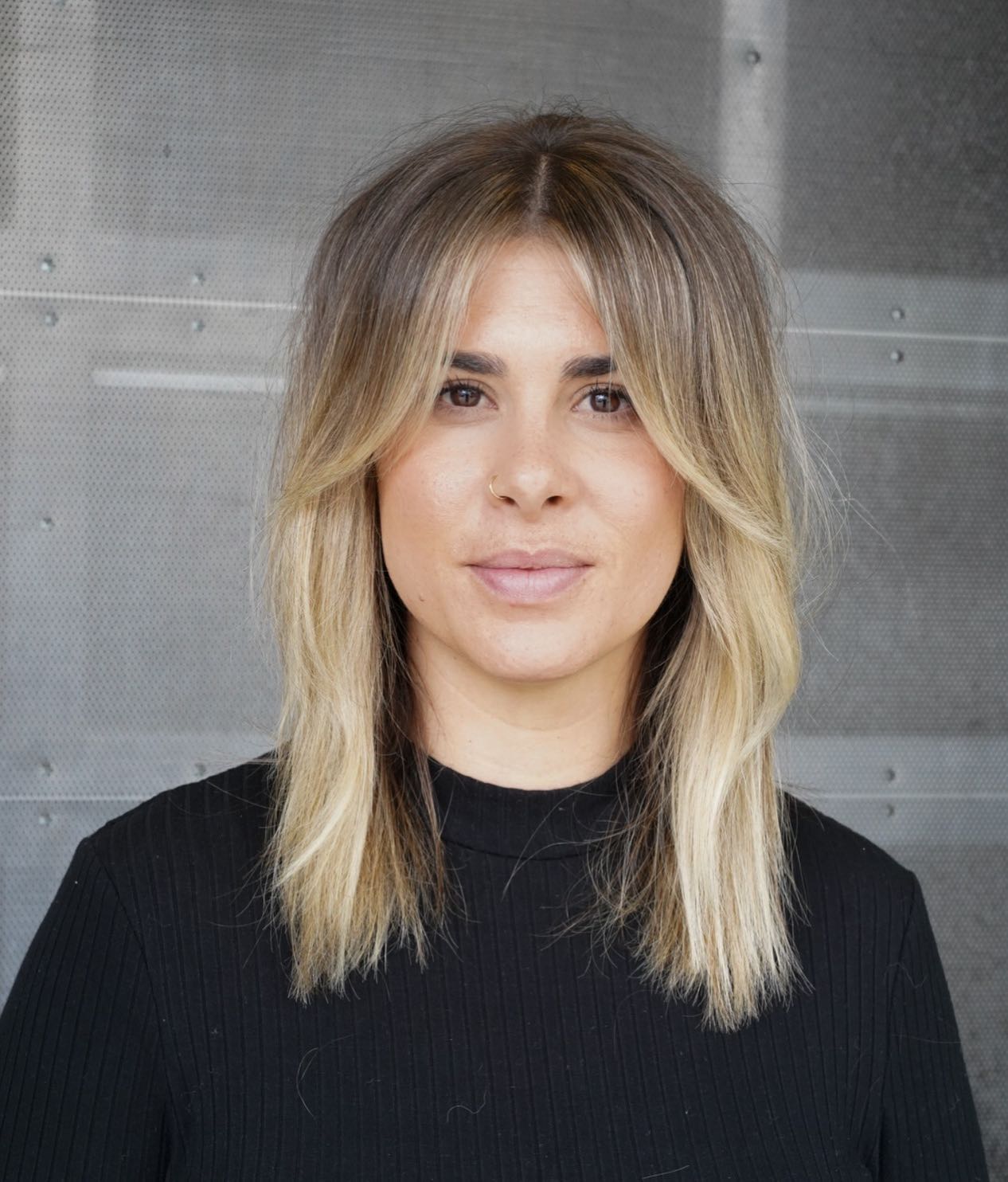 Textured Mid Length Lob With Curtain Bangs
