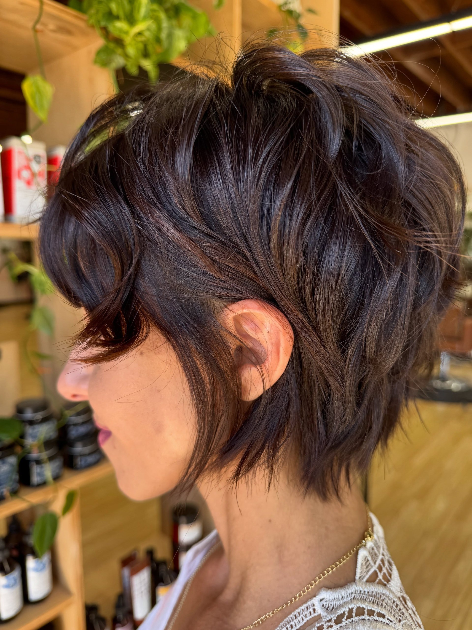 Tousled Brunette Pixie With Wispy Bangs