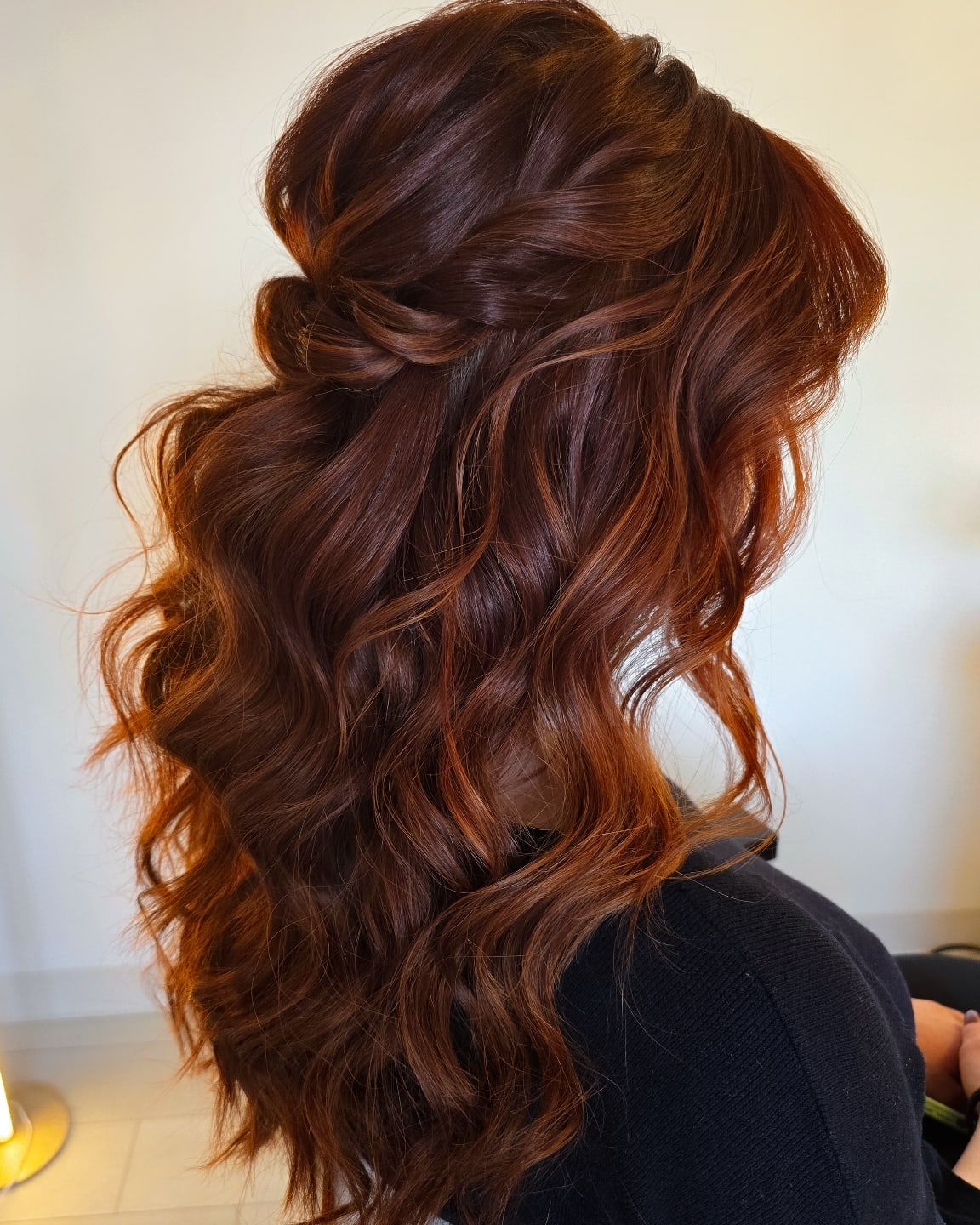 Twisted Crown Half-Up With Copper Red Waves