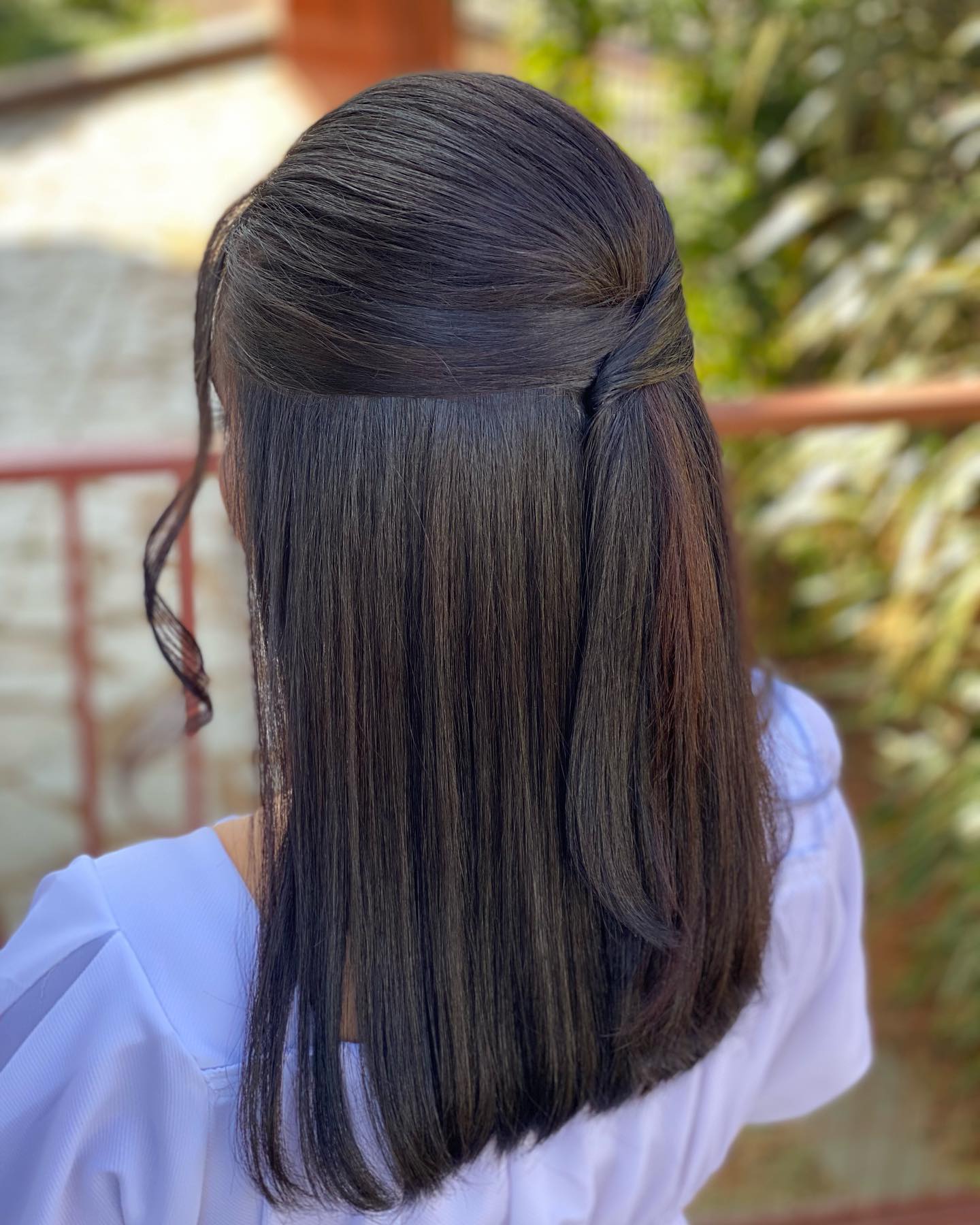 Twisted Half-Up Hairstyle For Dark Brown Hair