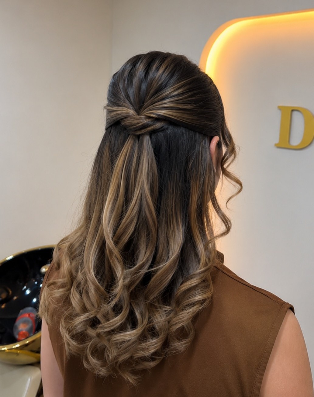 Twisted Half-Up With Loose S-Curled Ends