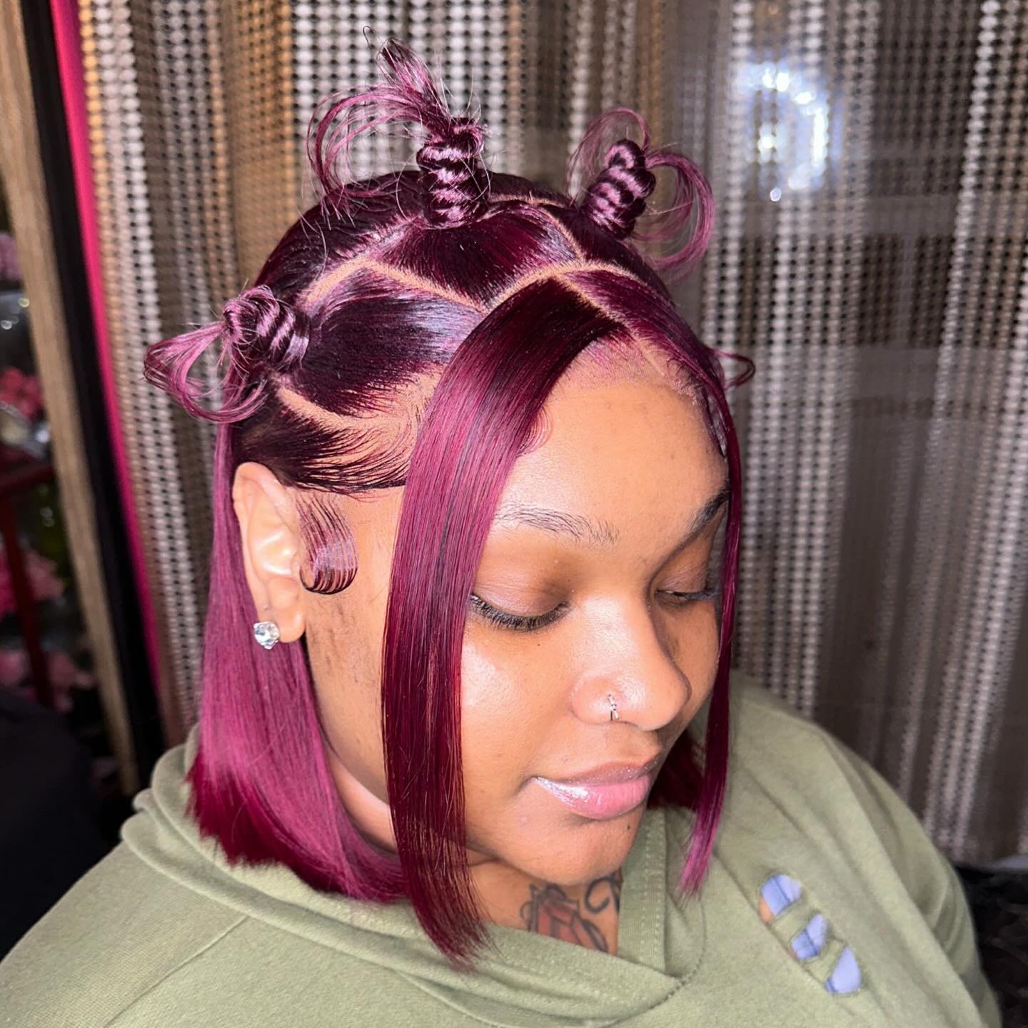 Vibrant Berry Bob With Elevated Bantu Knots