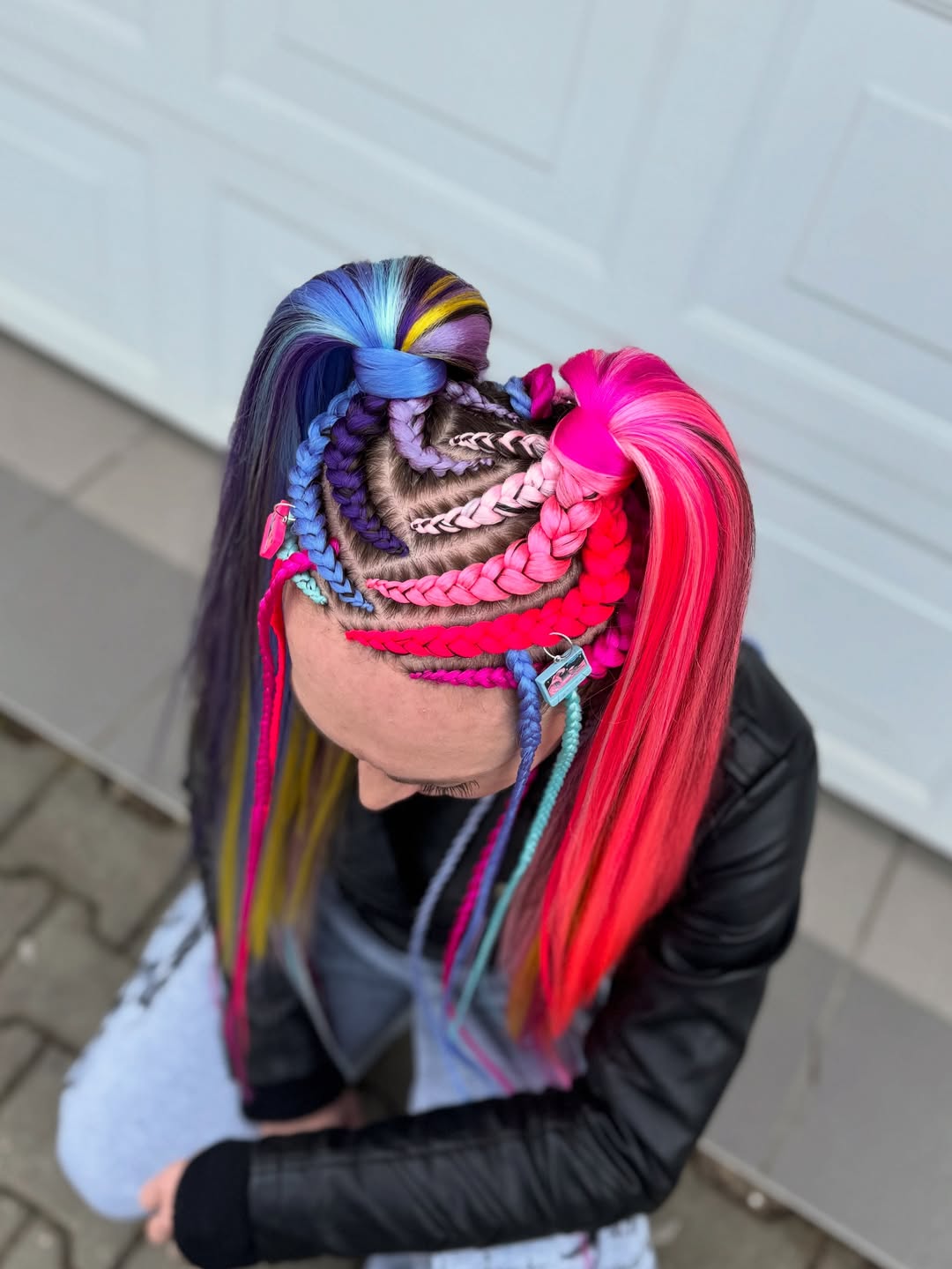 Vibrant Braided Pigtails With Rainbow Hair