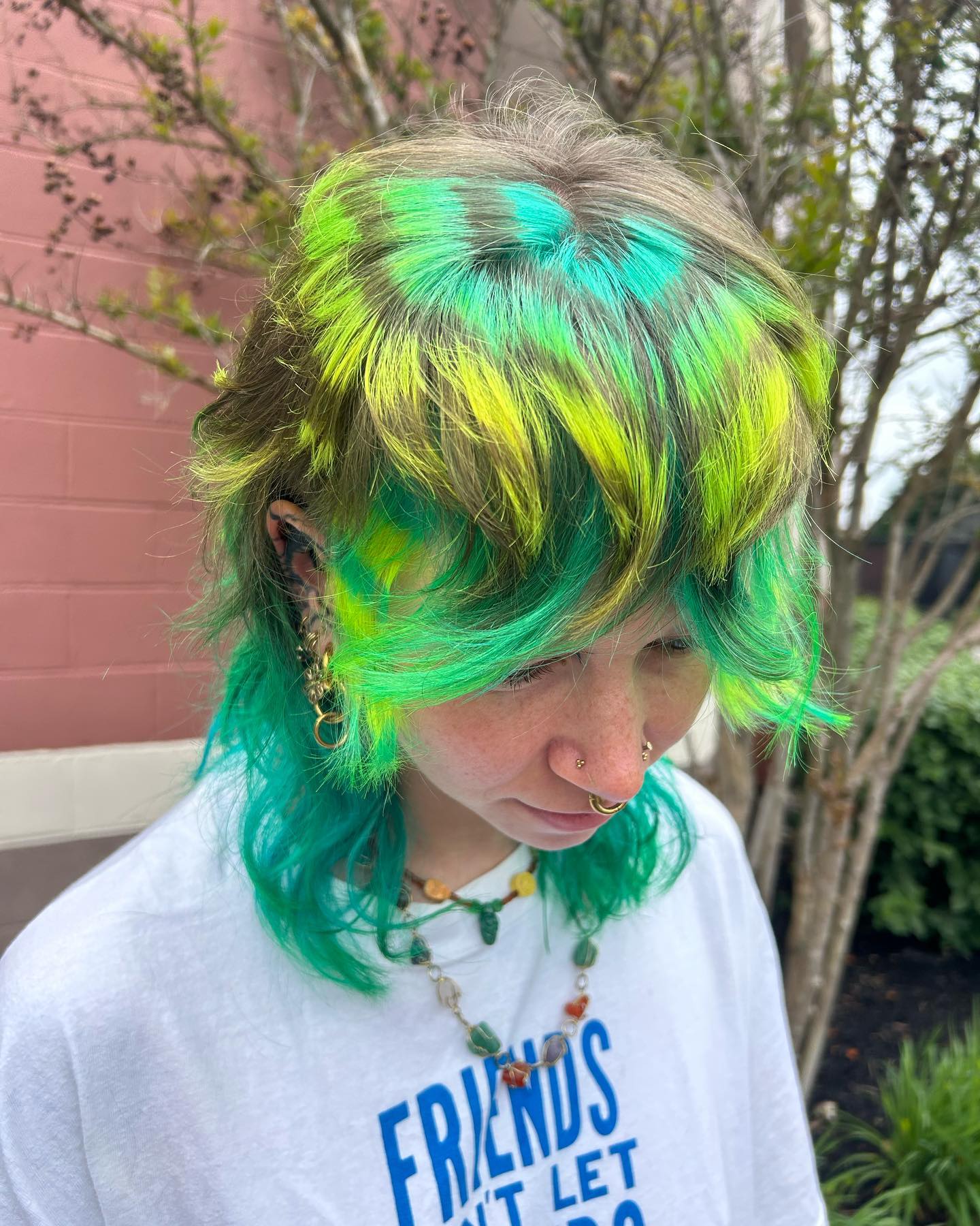 Vibrant Emerald & Lime Green Shag With Face-Framing