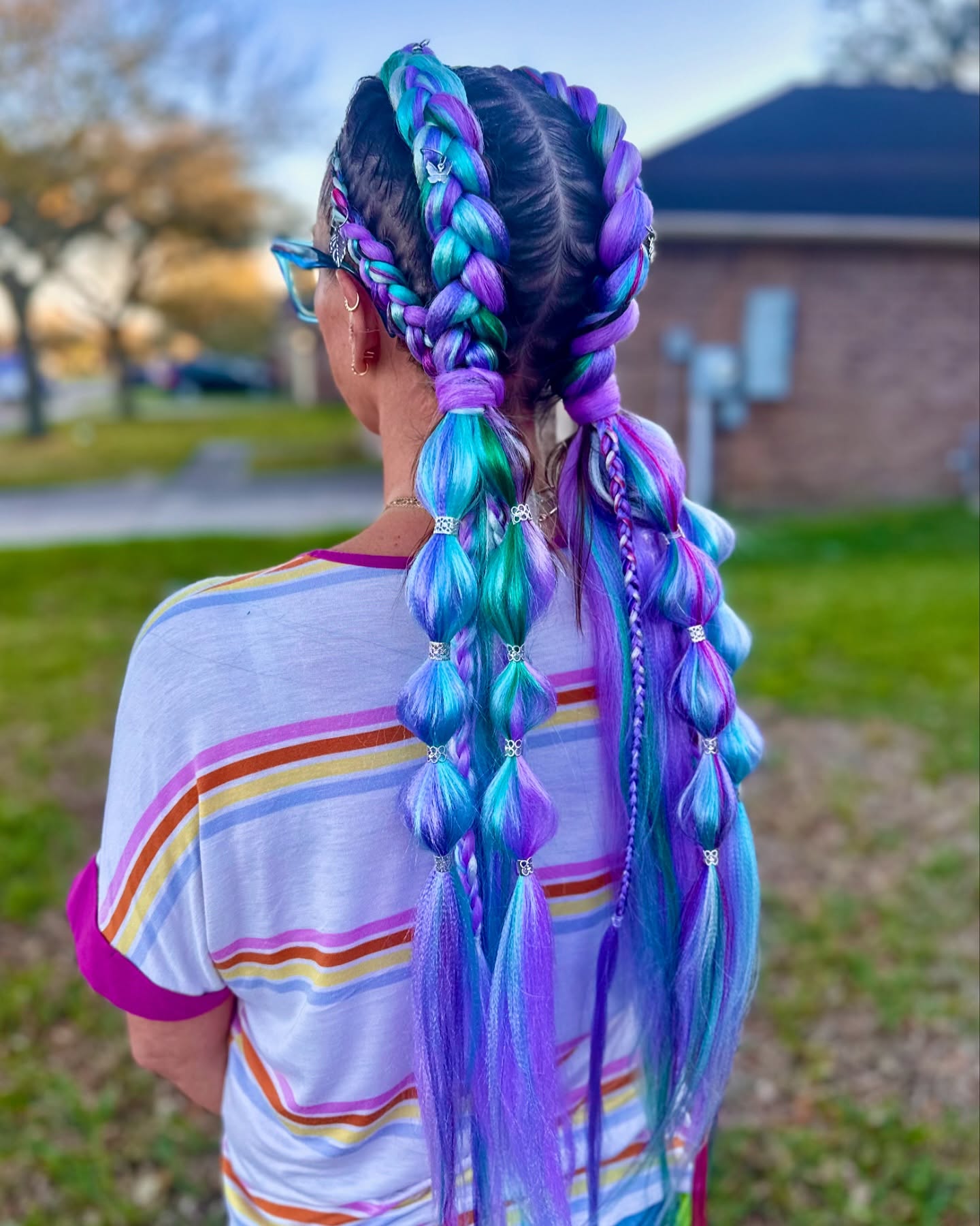 Vibrant Neon Dragon Braid Bubble Ponytails