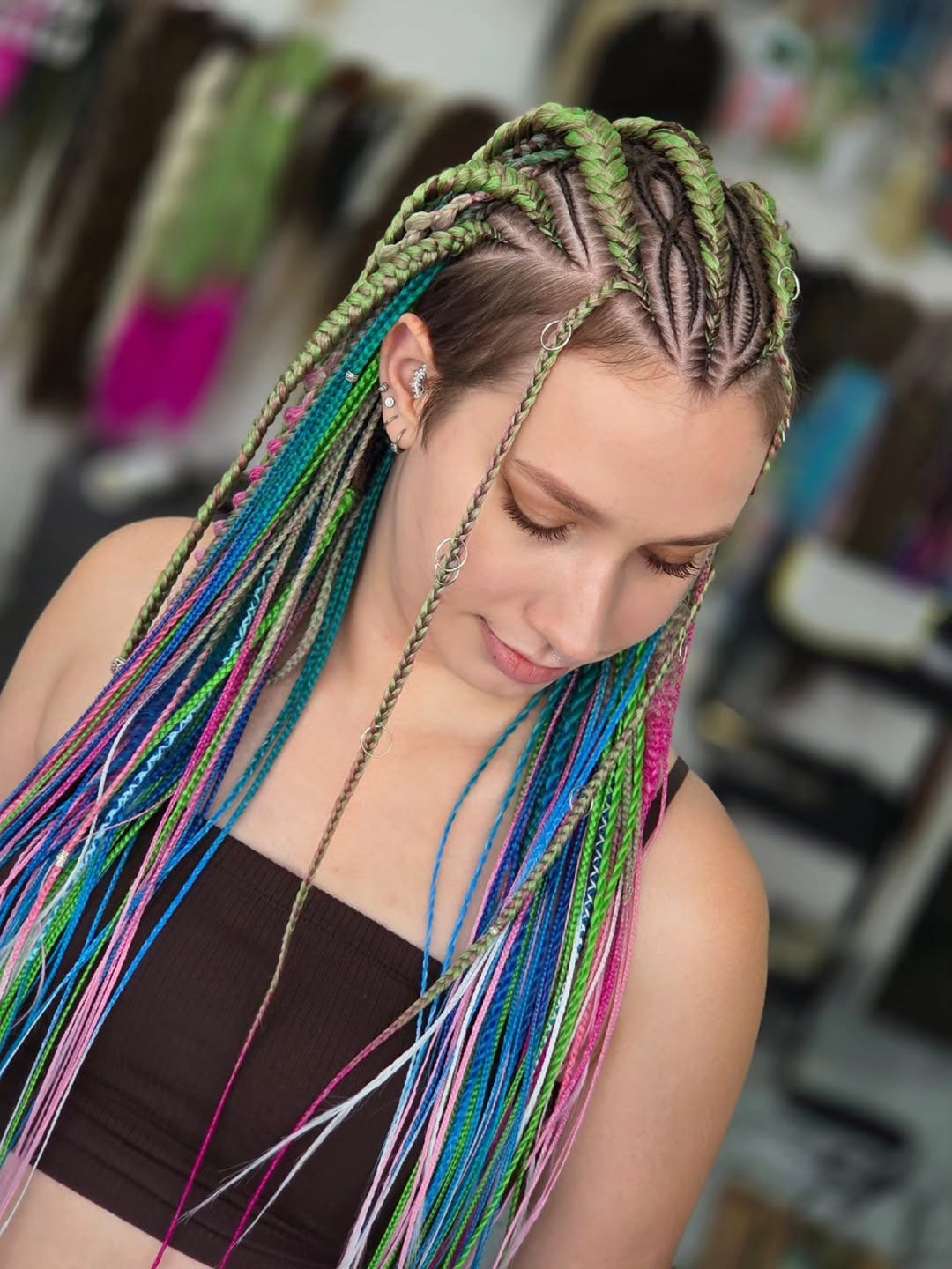 Vibrant Neon Green And Pink Box Braids