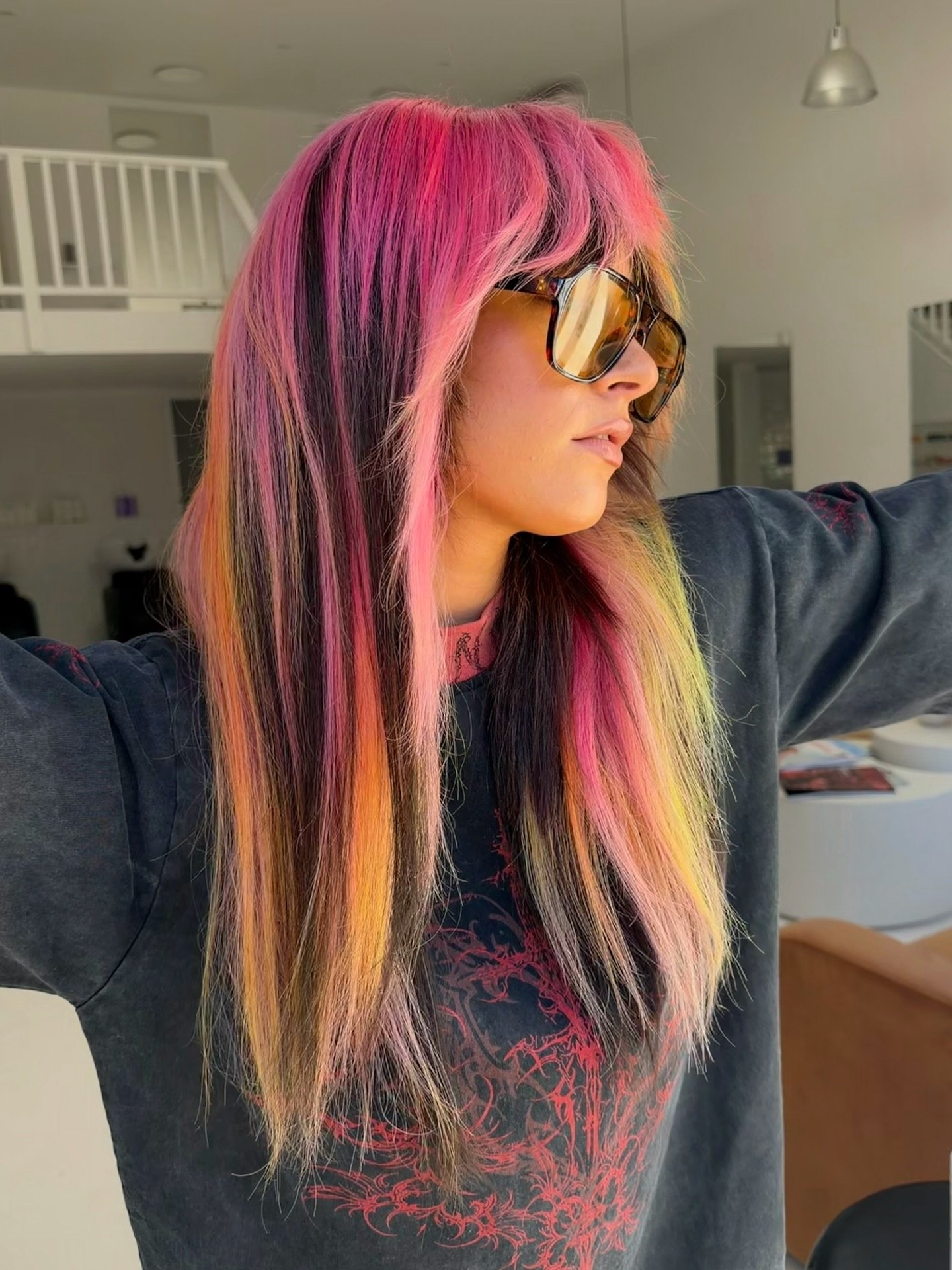 Vibrant Pink Orange Yellow Streaks With Dark Base