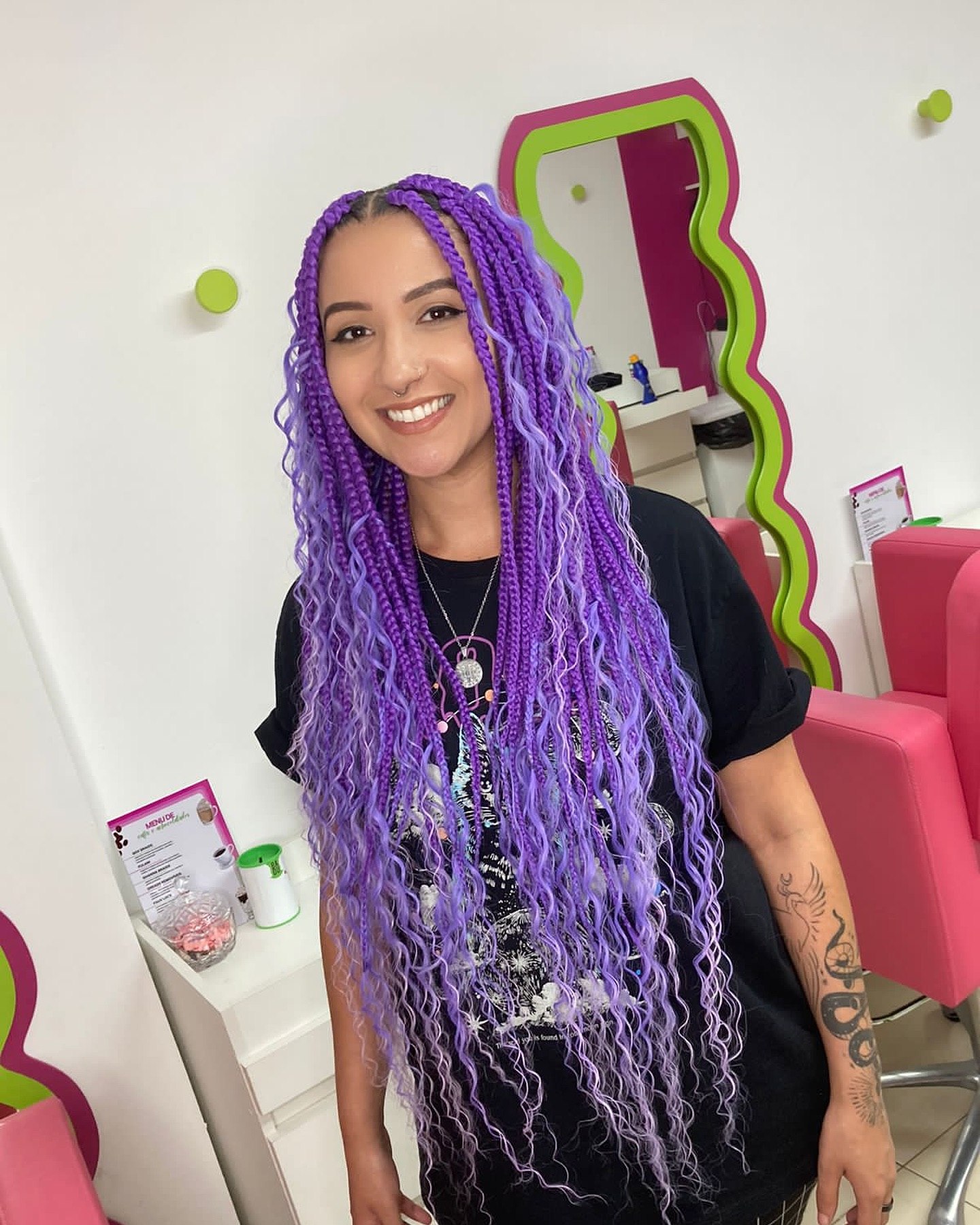 Vibrant Purple Goddess Box Braids With Curls