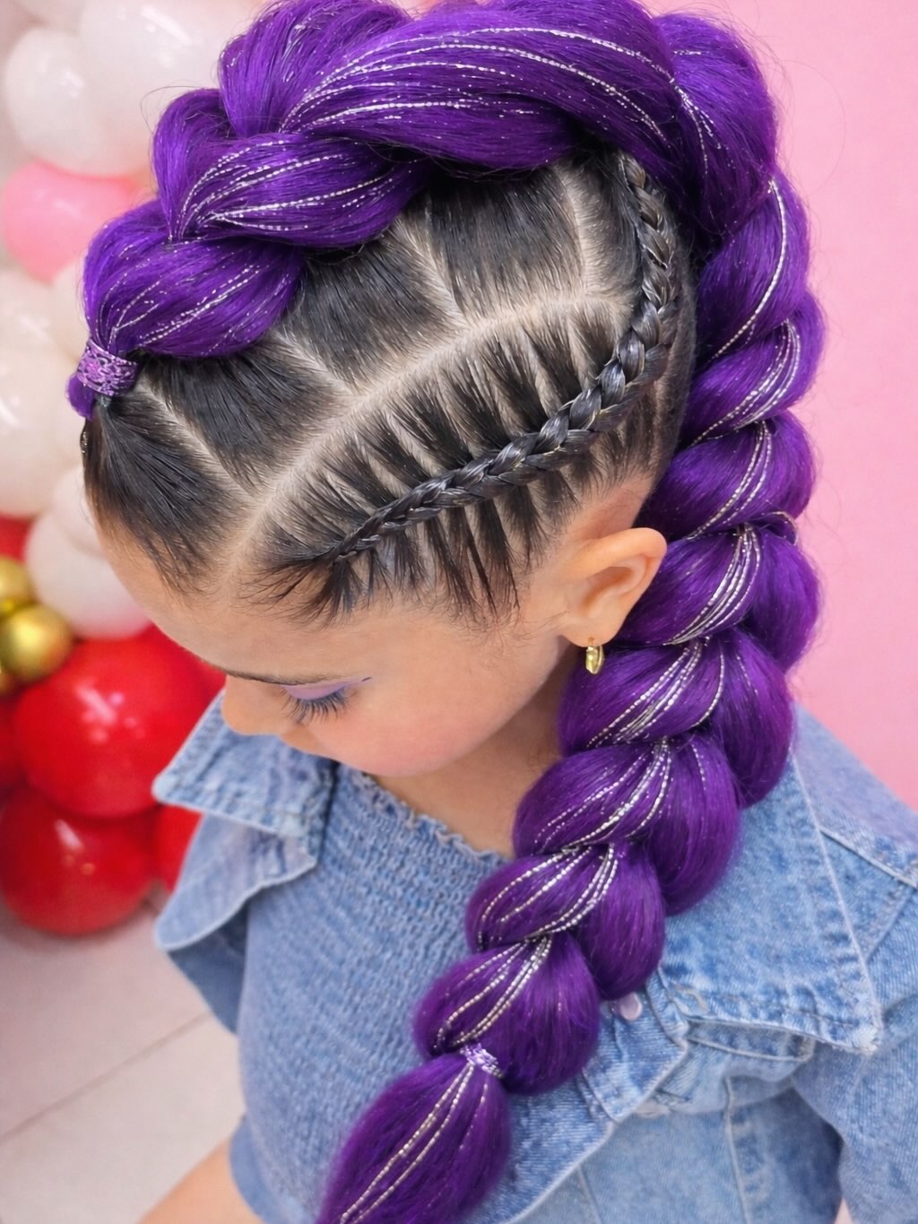 Vibrant Purple Tinsel Braids With Silver Sparkle