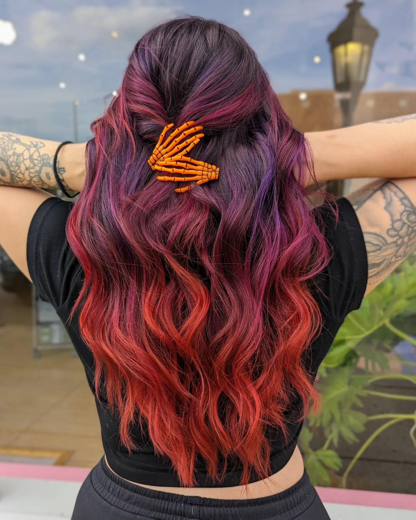 Vibrant Purple To Fiery Red Ombre Waves