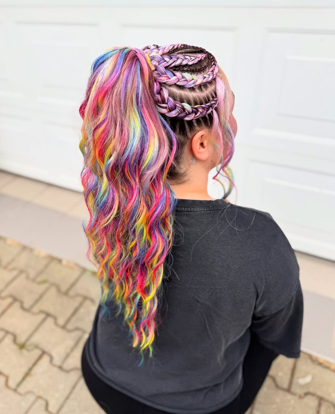 Vibrant Rainbow Dutch Braids & Pony