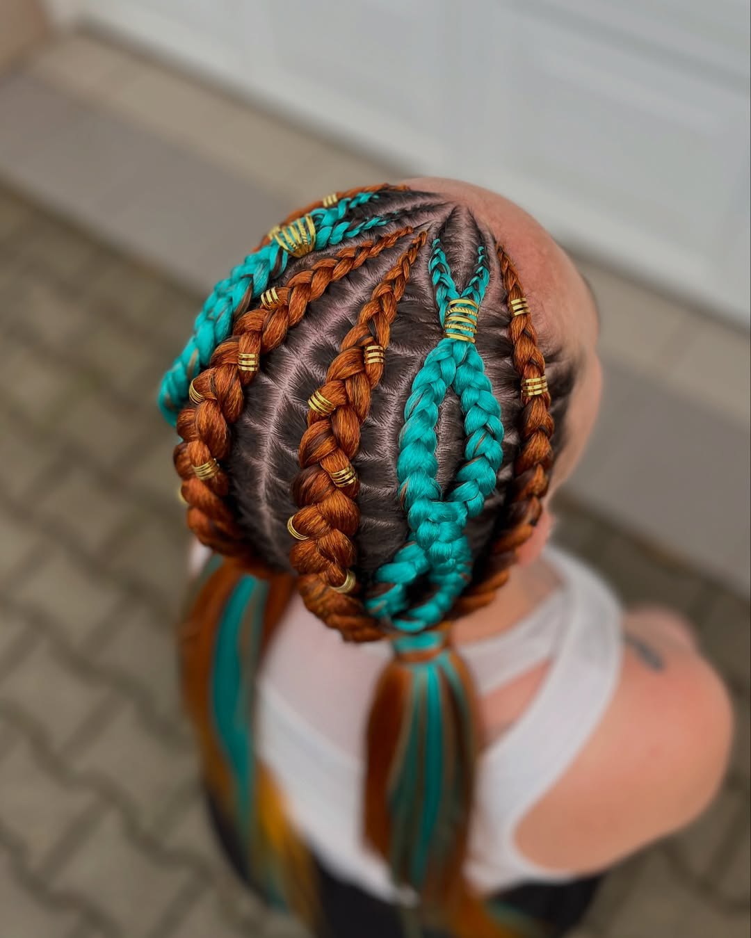 Vibrant Teal And Copper Dragon Braids