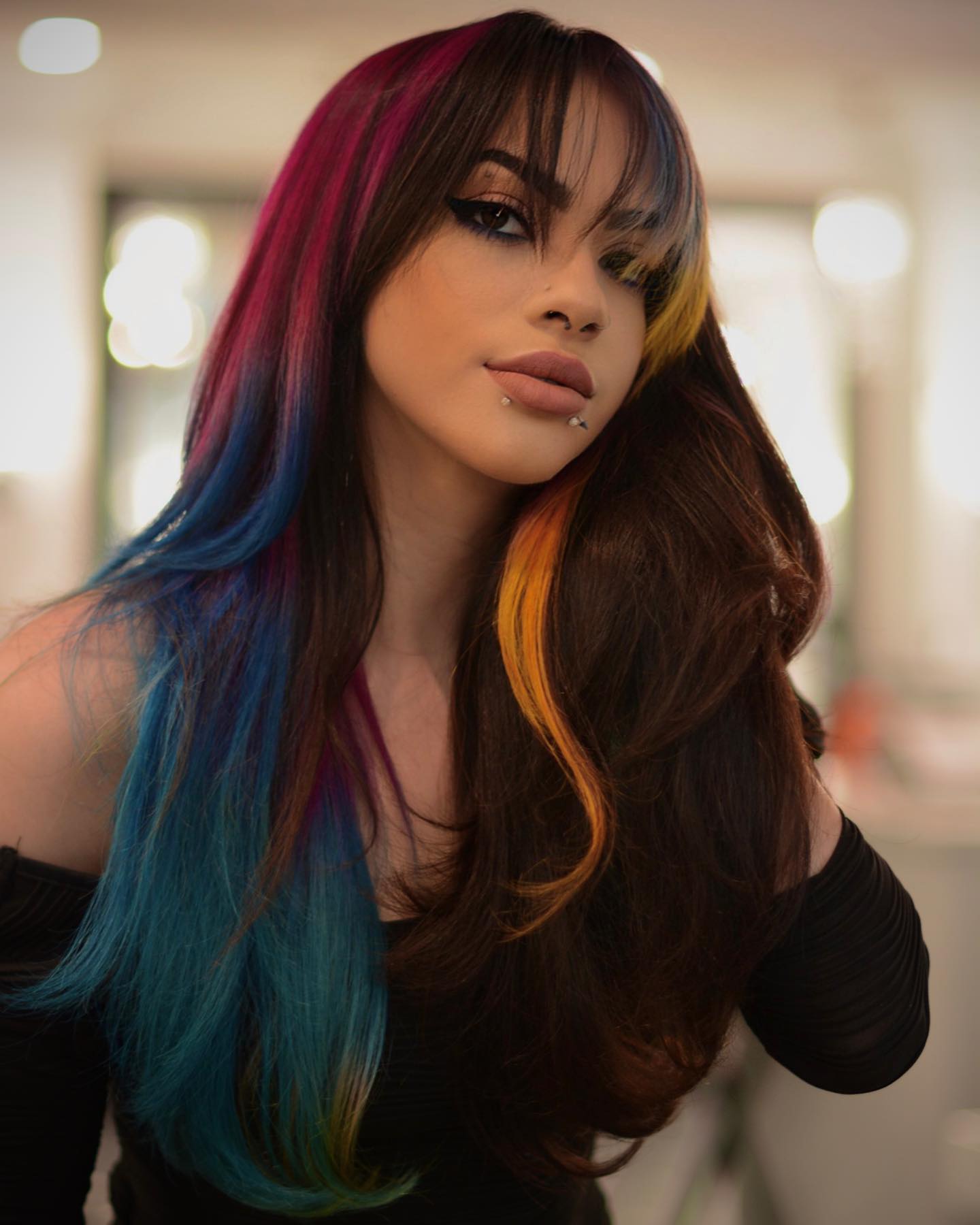 Vibrant Teal & Magenta Streak Hair