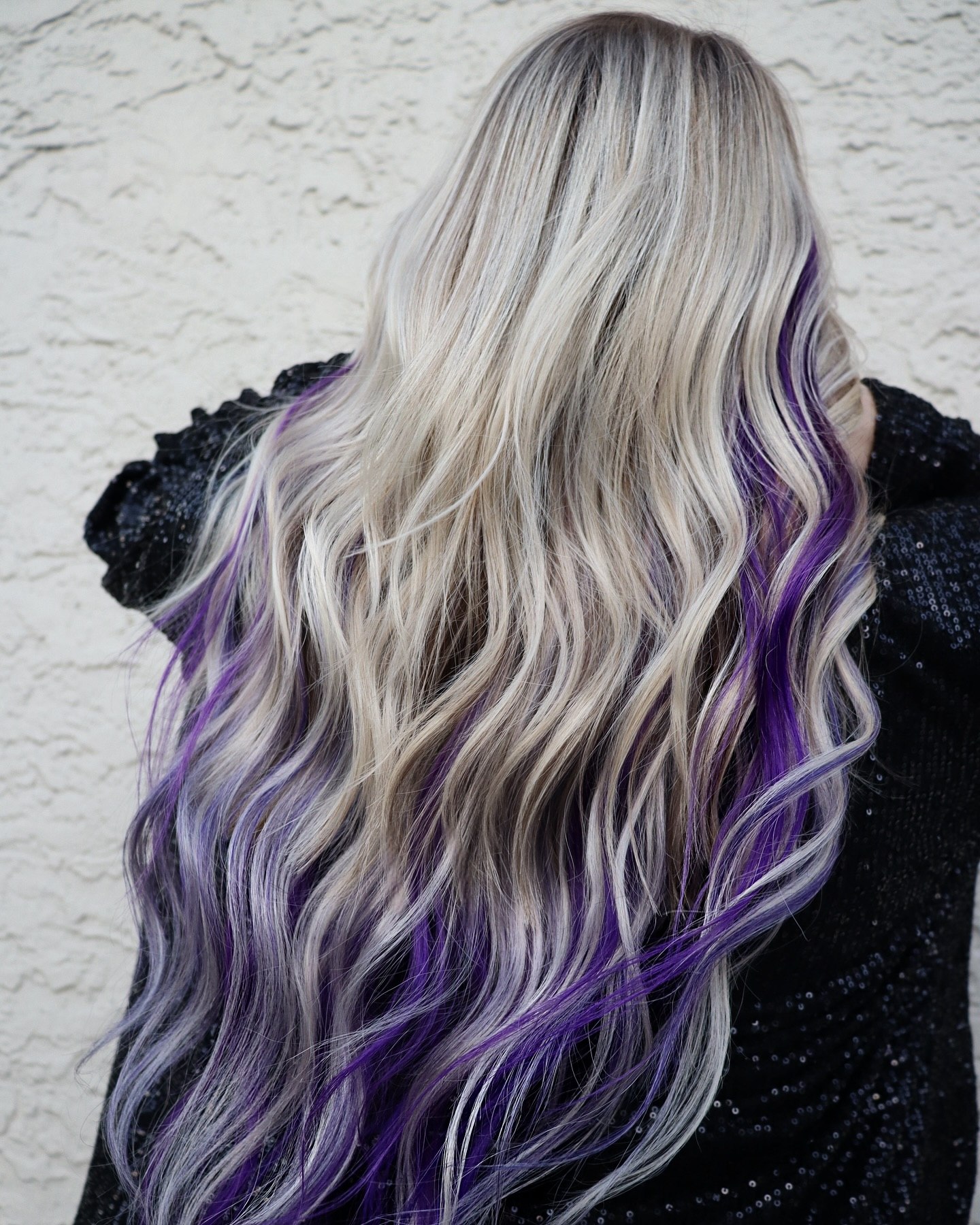 Violet Peekaboo Highlights With Ash Blonde Waves
