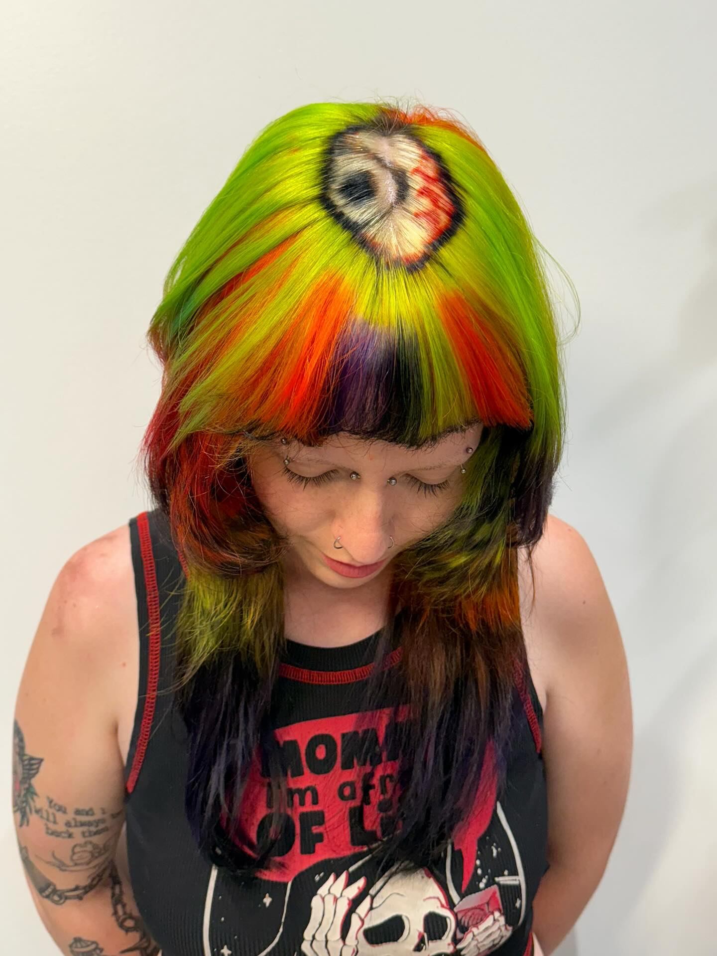 Vivid Rainbow Eye Design With Neon Green Layers
