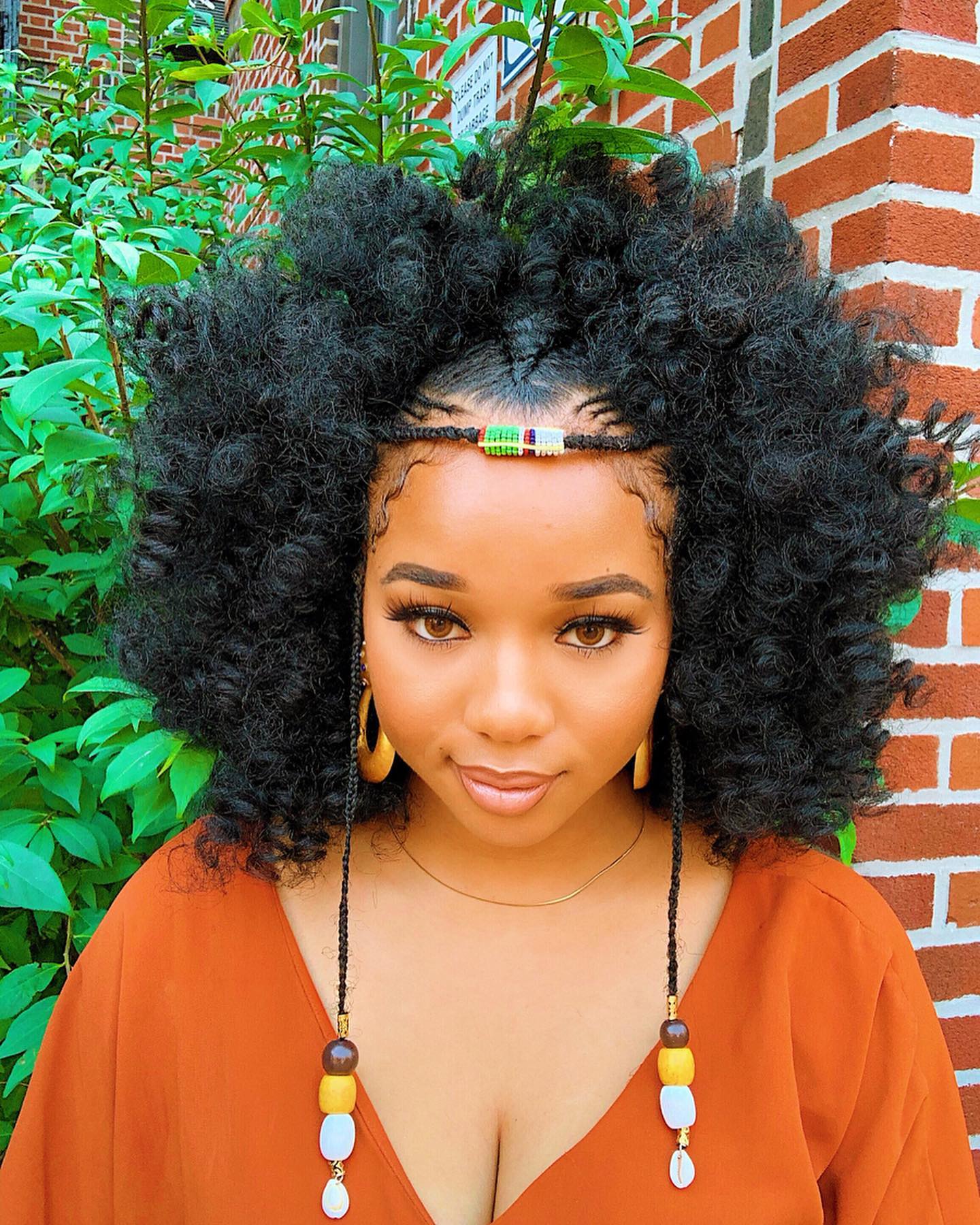 Voluminous Afro With Braided Crown & Dangle Beads