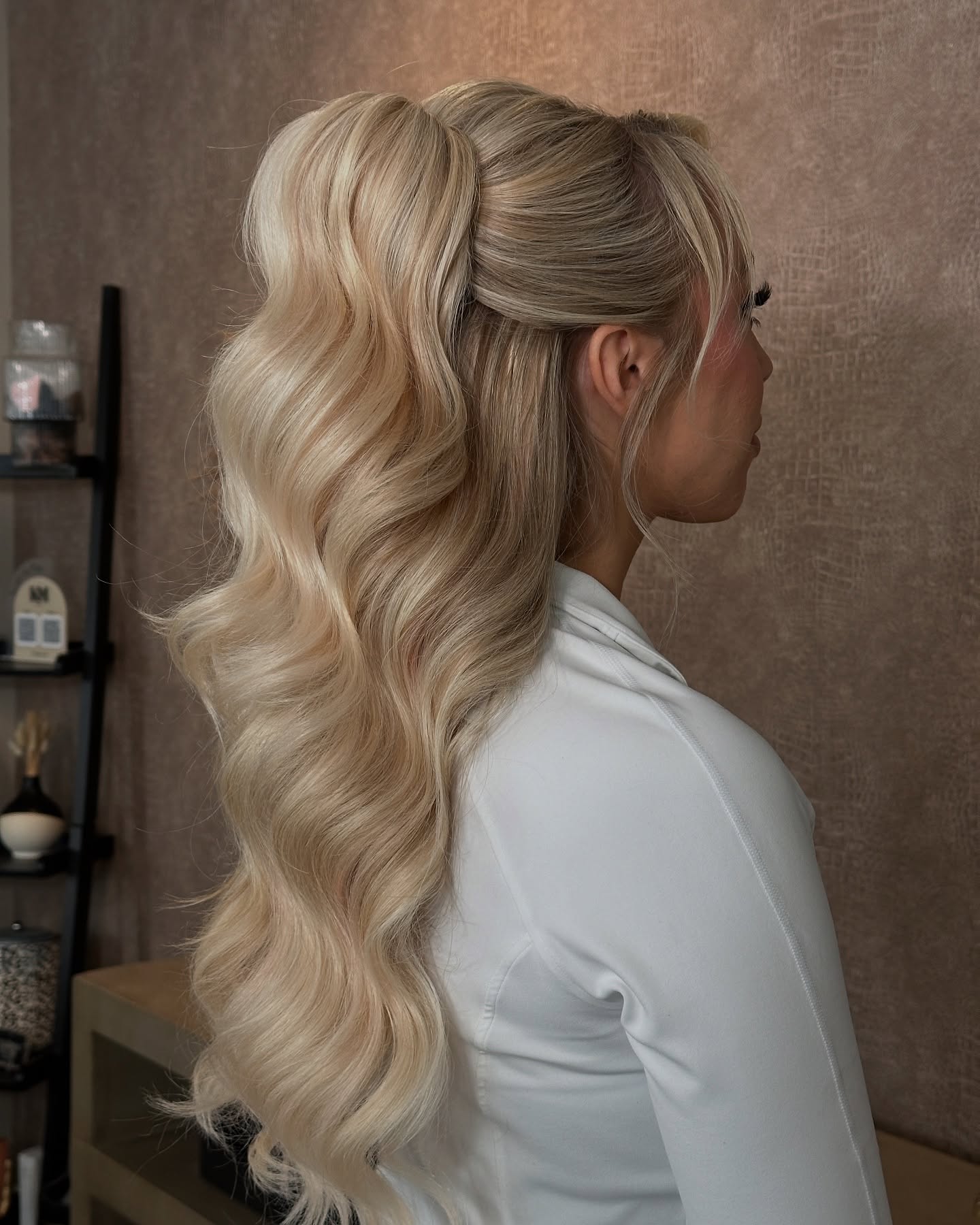 Voluminous Half-Up High Ponytail With Hollywood Waves