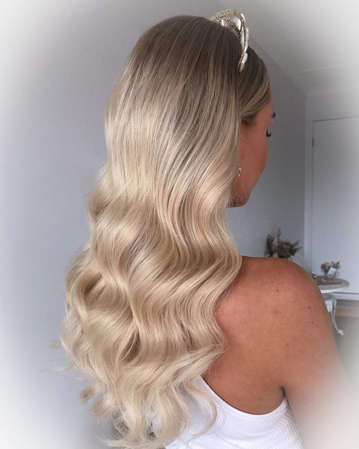 Voluminous Hollywood Waves With Crown Tiara