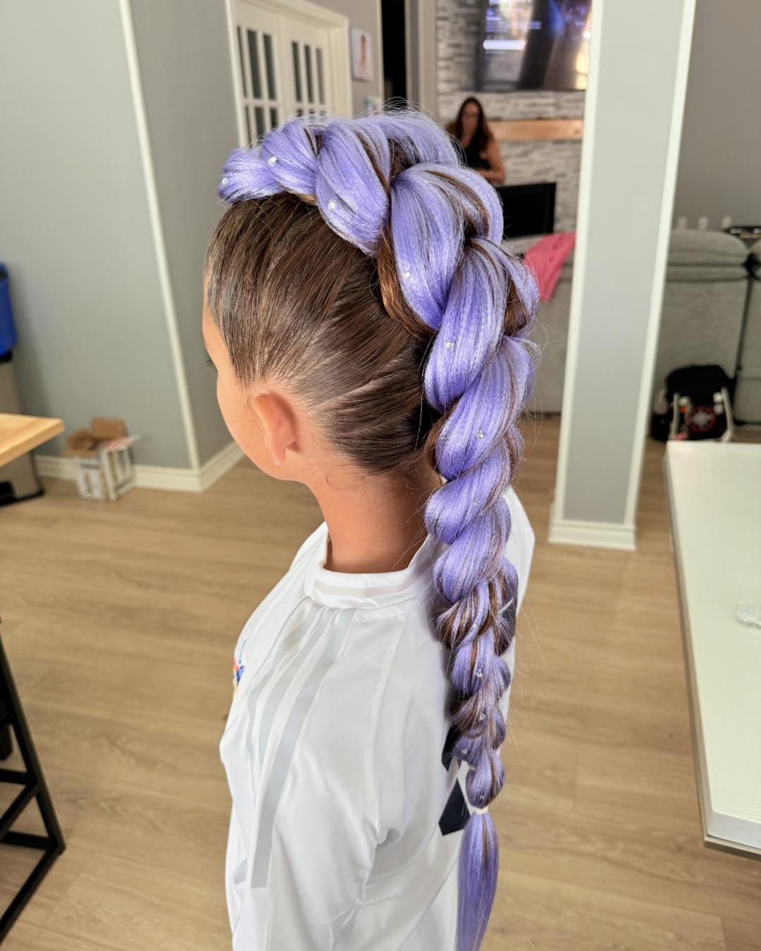 Voluminous Lavender Dutch Braid With Sparkle Accents