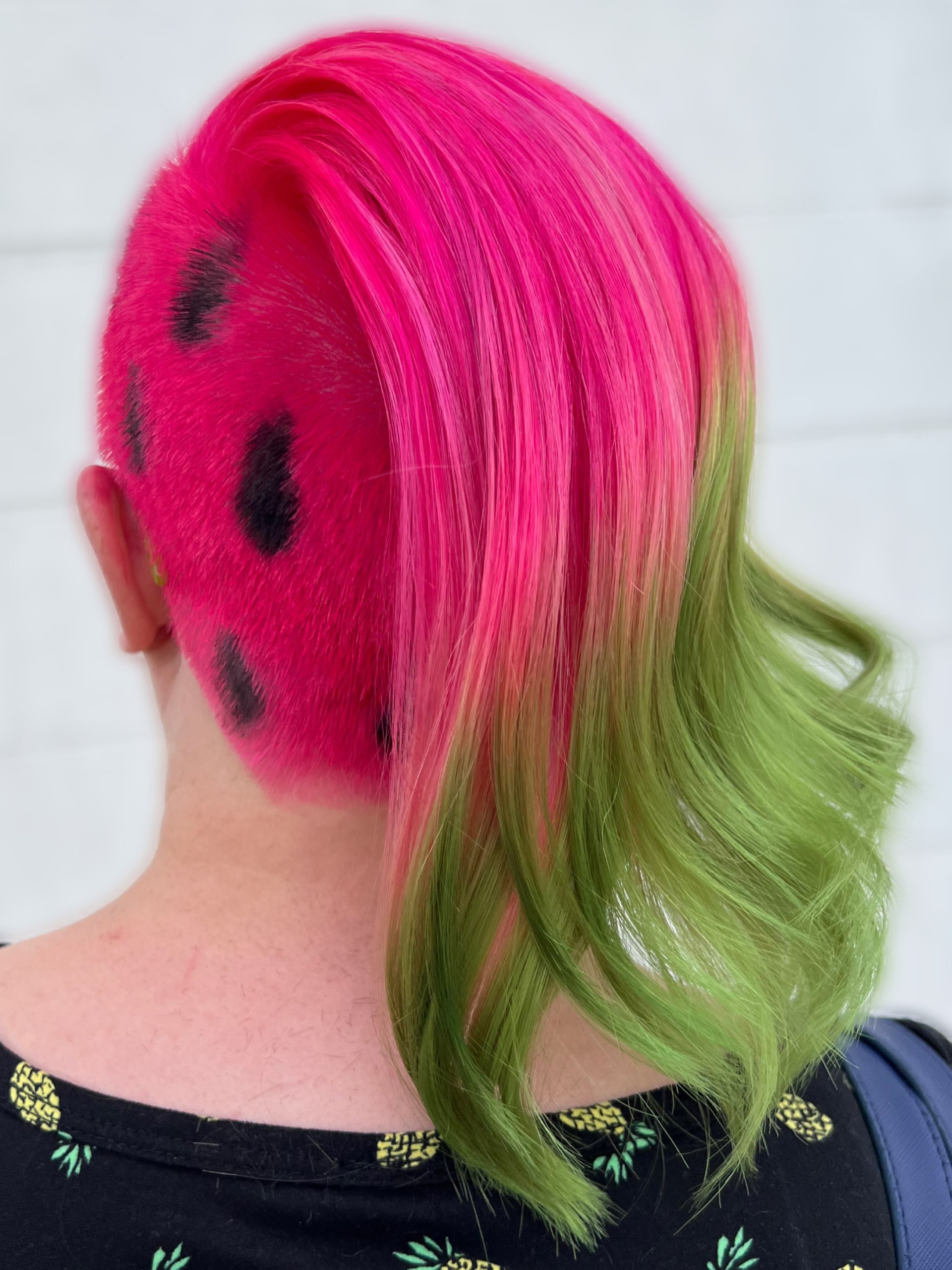 Watermelon Undercut With Pink To Green Ombre