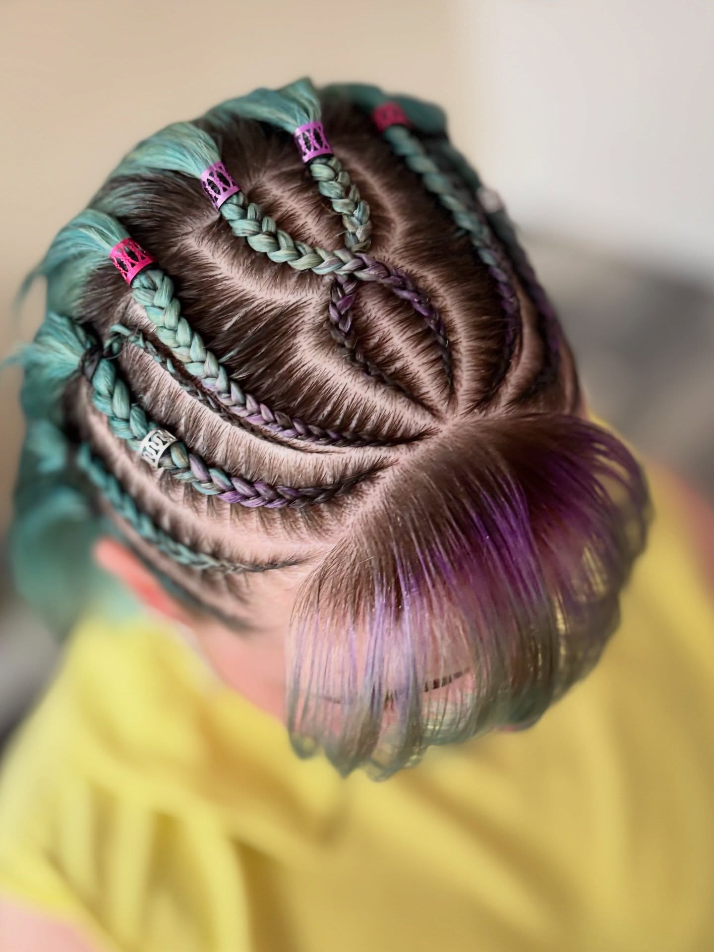Whimsical Braids with Teal and Purple Accents