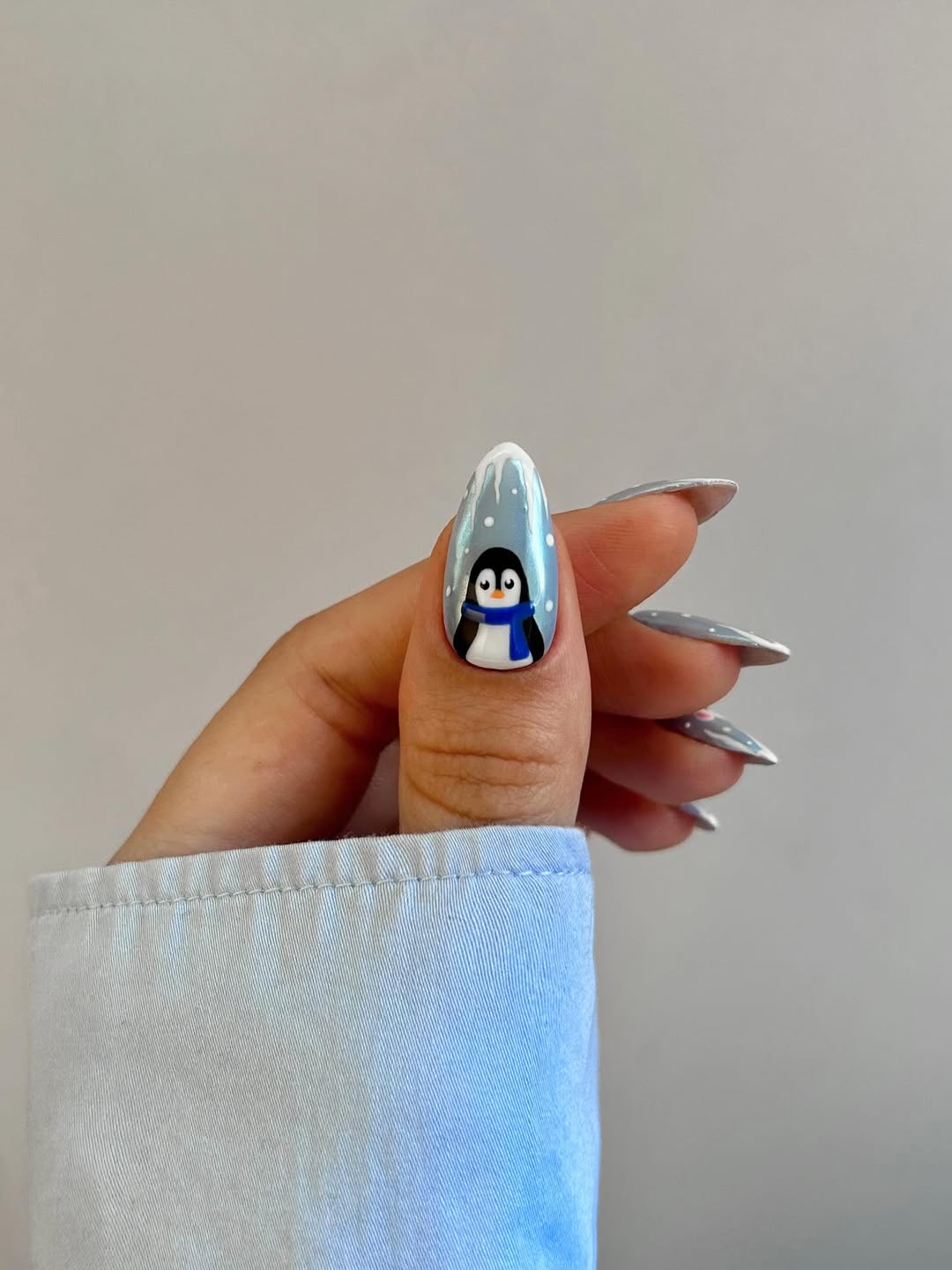 Adorable Penguin Winter Wonderland Almond Nails