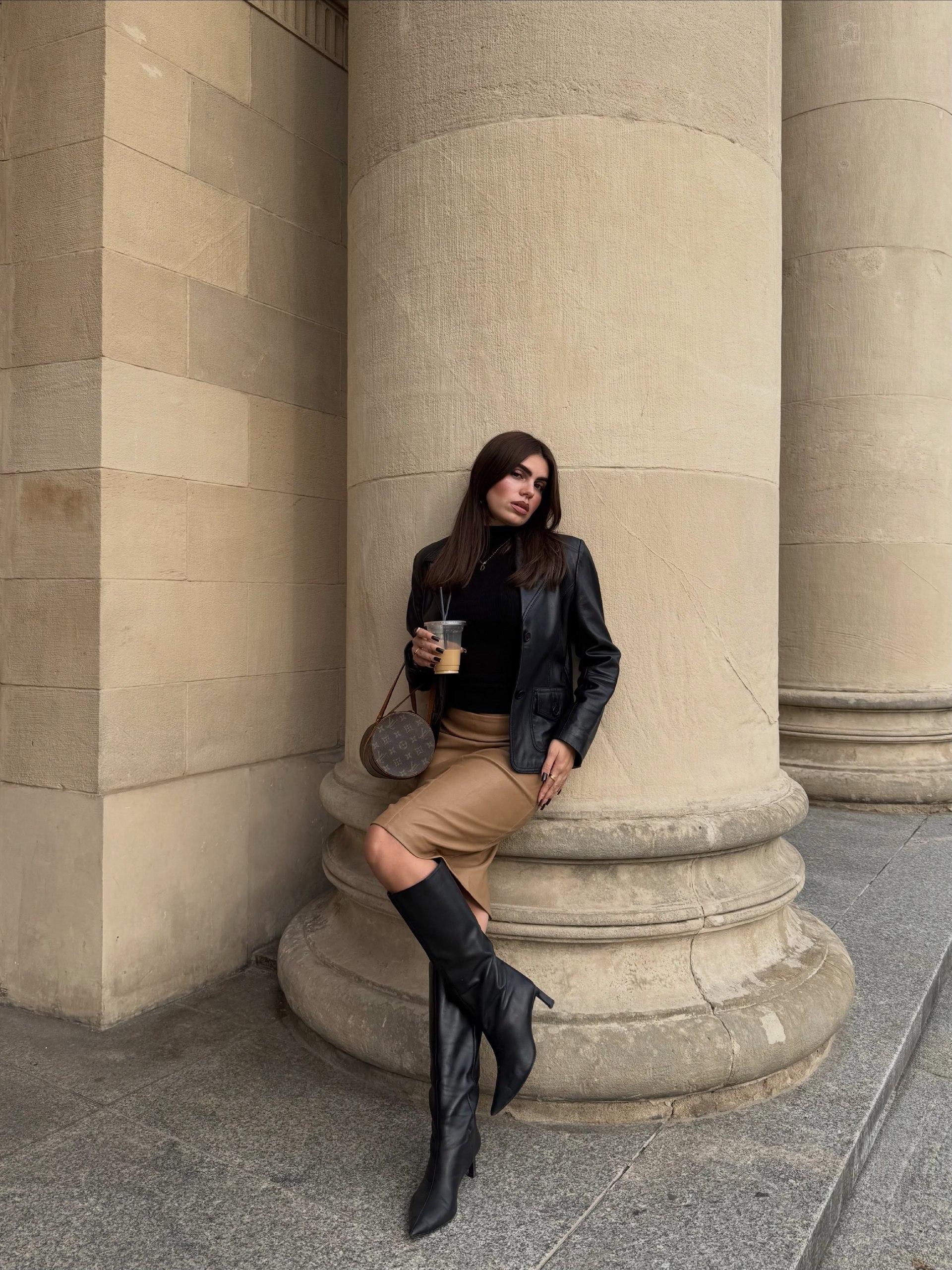 Black Leather Blazer And Knee High Boots