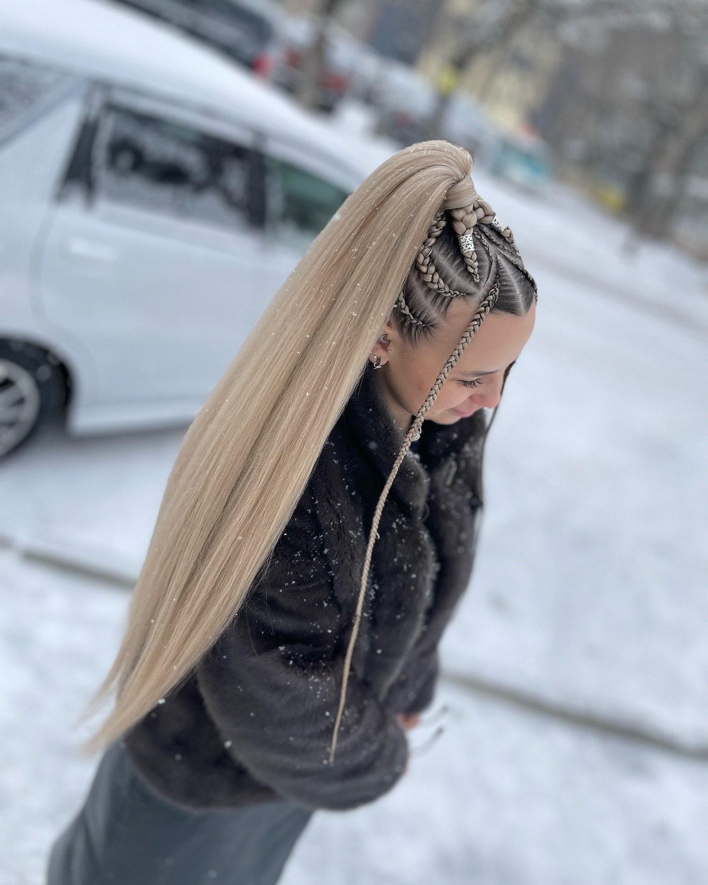 Braided High Ponytail With Platinum Blonde Extensions