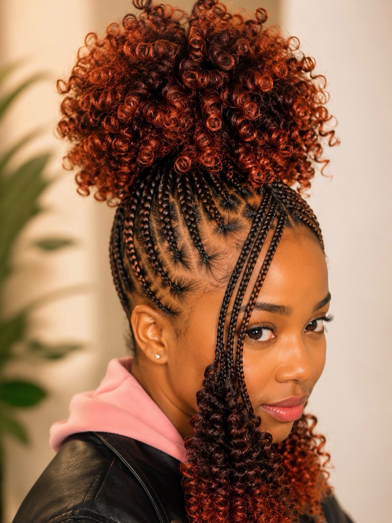 Braided Updo With Fiery Red Curly Ends