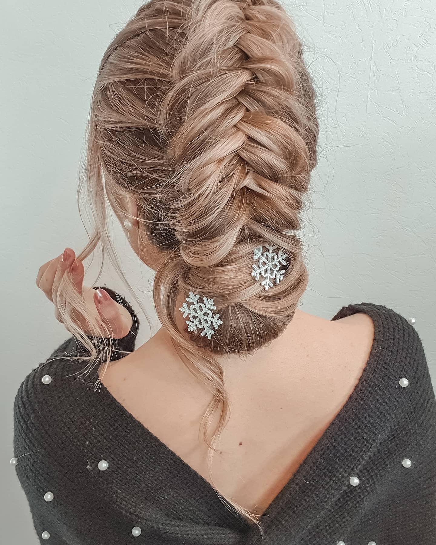 Braided Updo With Snowflake Hair Clips
