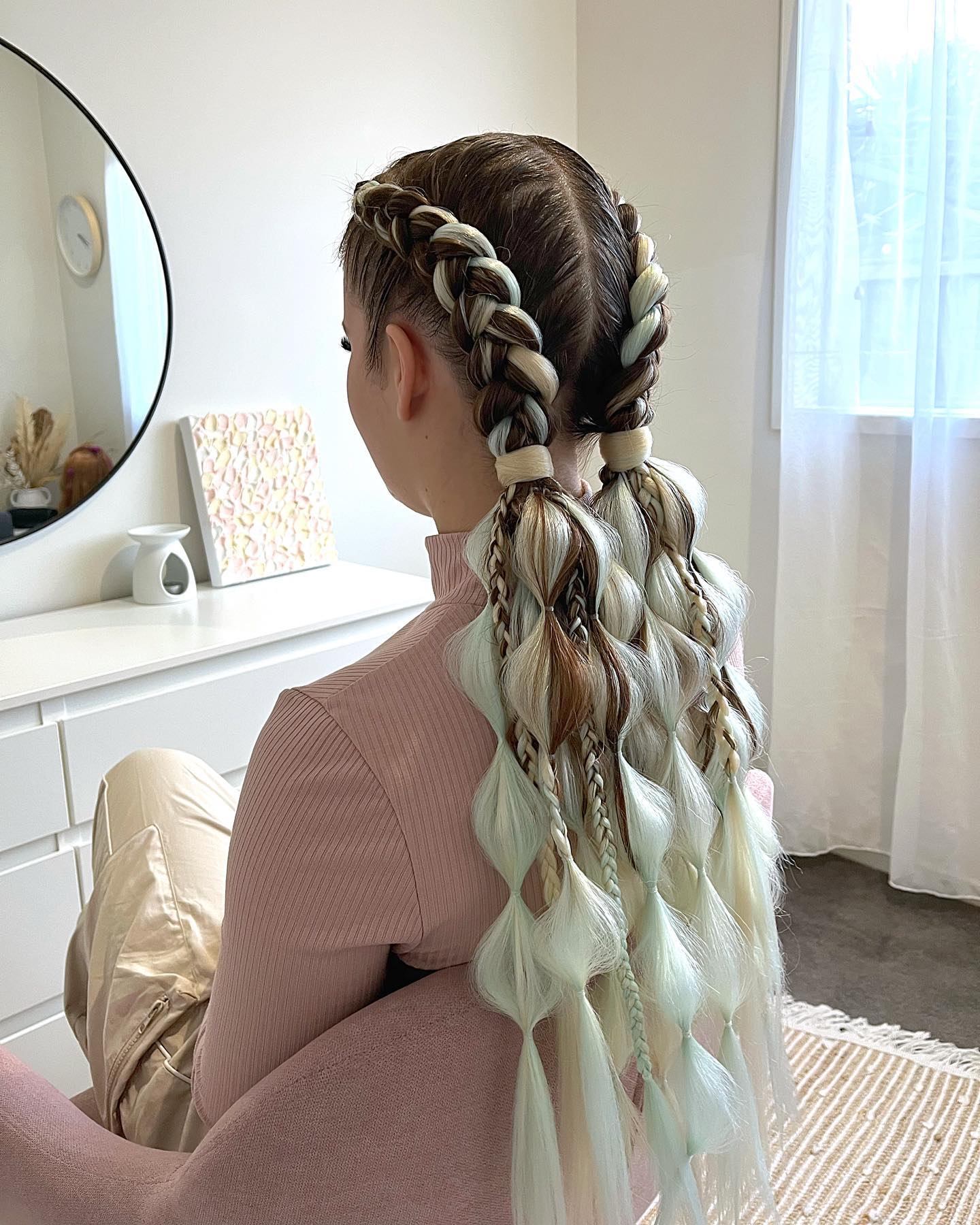 Bubble Braid Duo With Mint Green Streaks