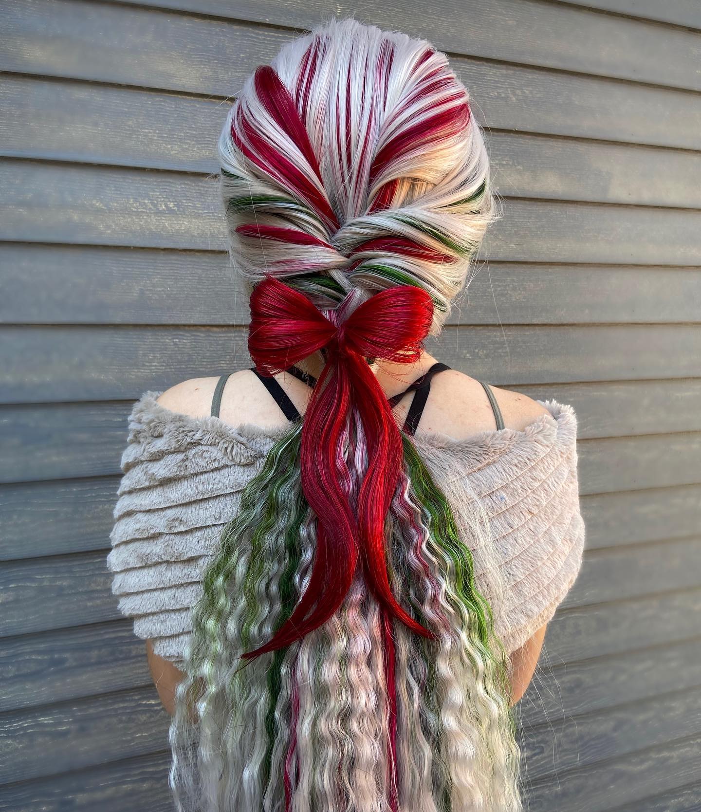 Candy Cane Braided Waves With Red Bow
